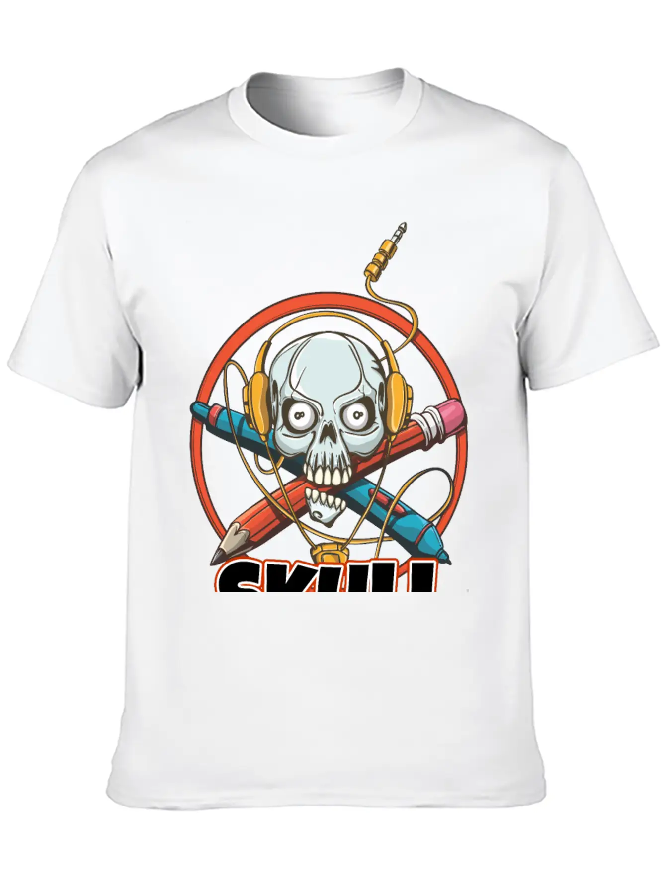 Music And Skulls Breathable Soft Cotton T-Shirt – Timeless Casual Look