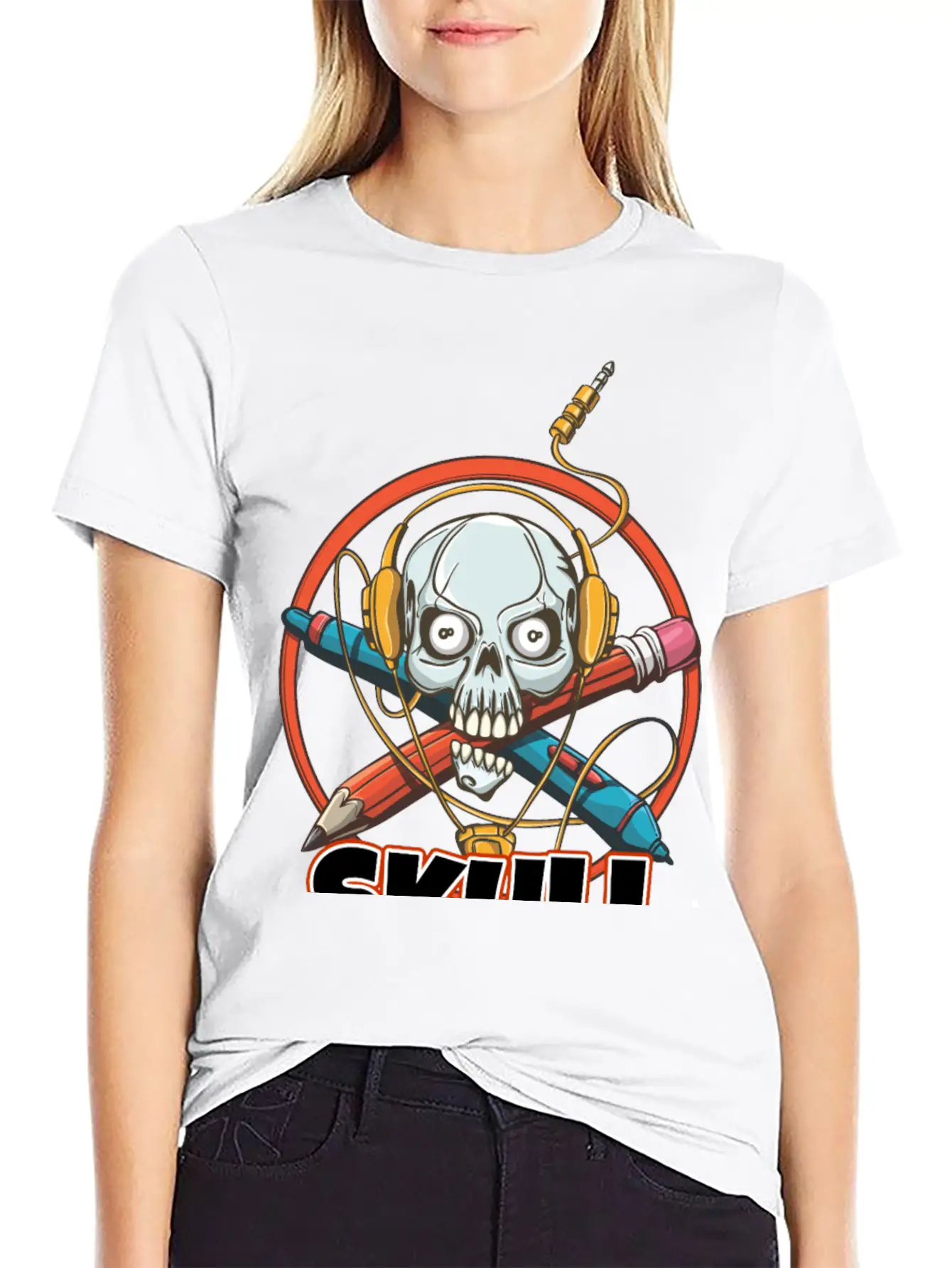 Music And Skulls Breathable Soft Cotton T-Shirt – Timeless Casual Look