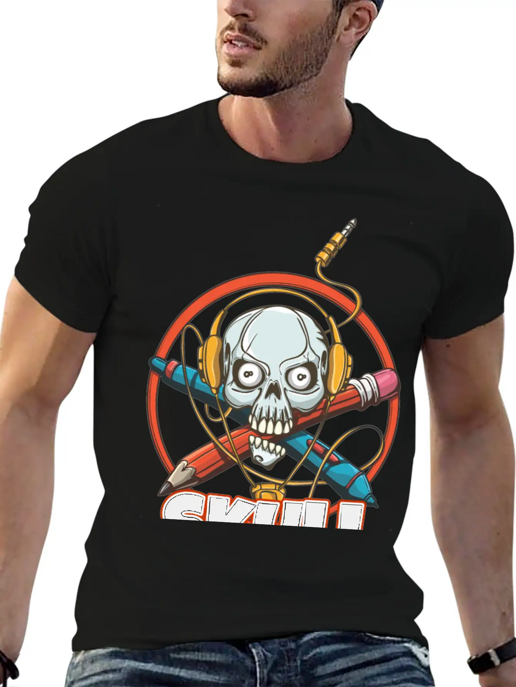 Music And Skulls Breathable Soft Cotton T-Shirt – Timeless Casual Look