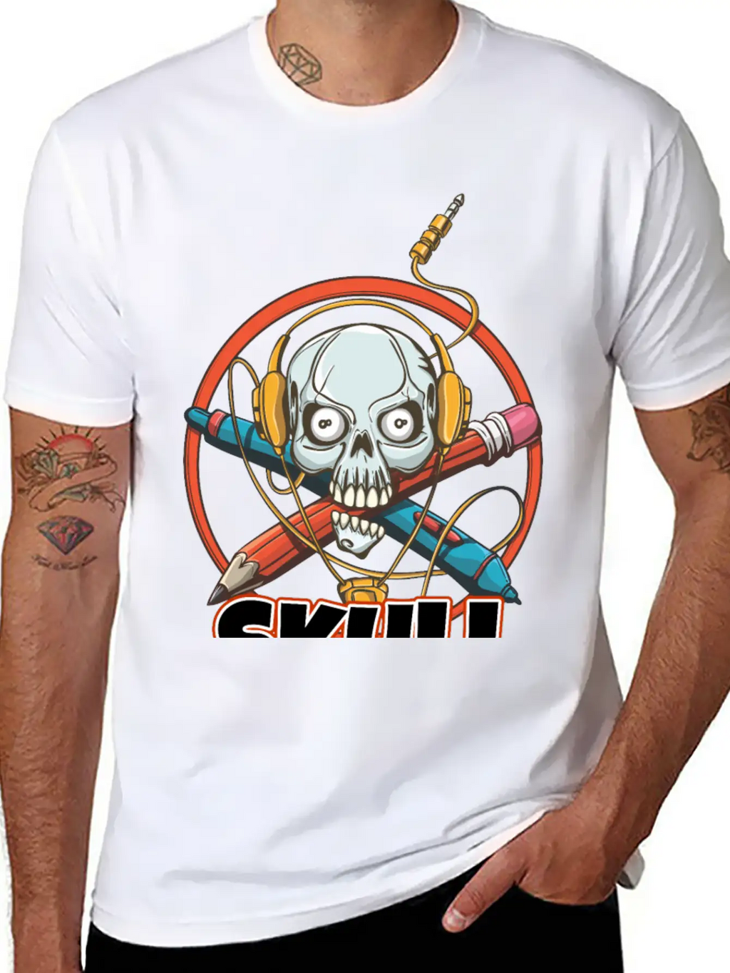 Music And Skulls Breathable Soft Cotton T-Shirt – Timeless Casual Look