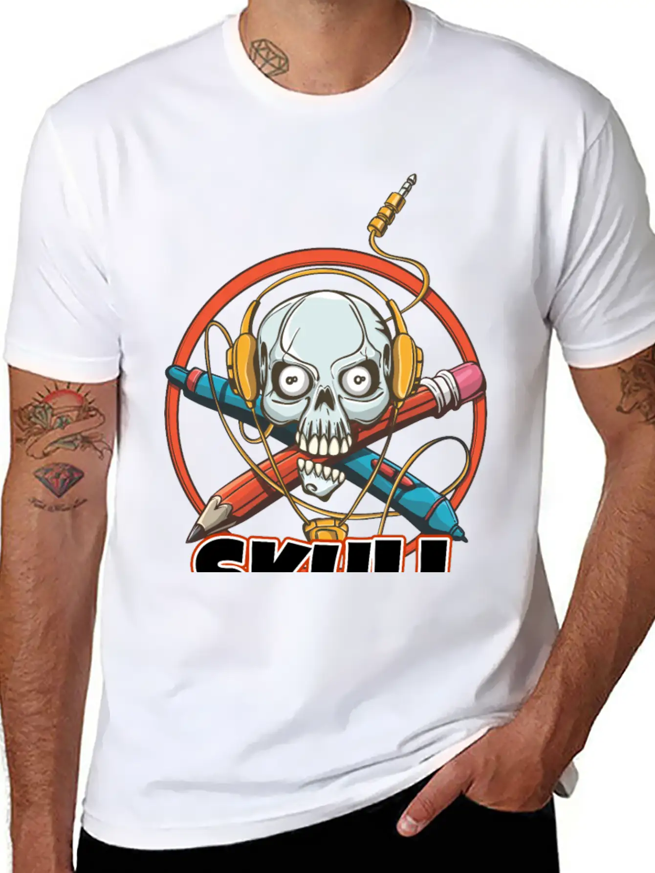 Music And Skulls Breathable Soft Cotton T-Shirt – Timeless Casual Look