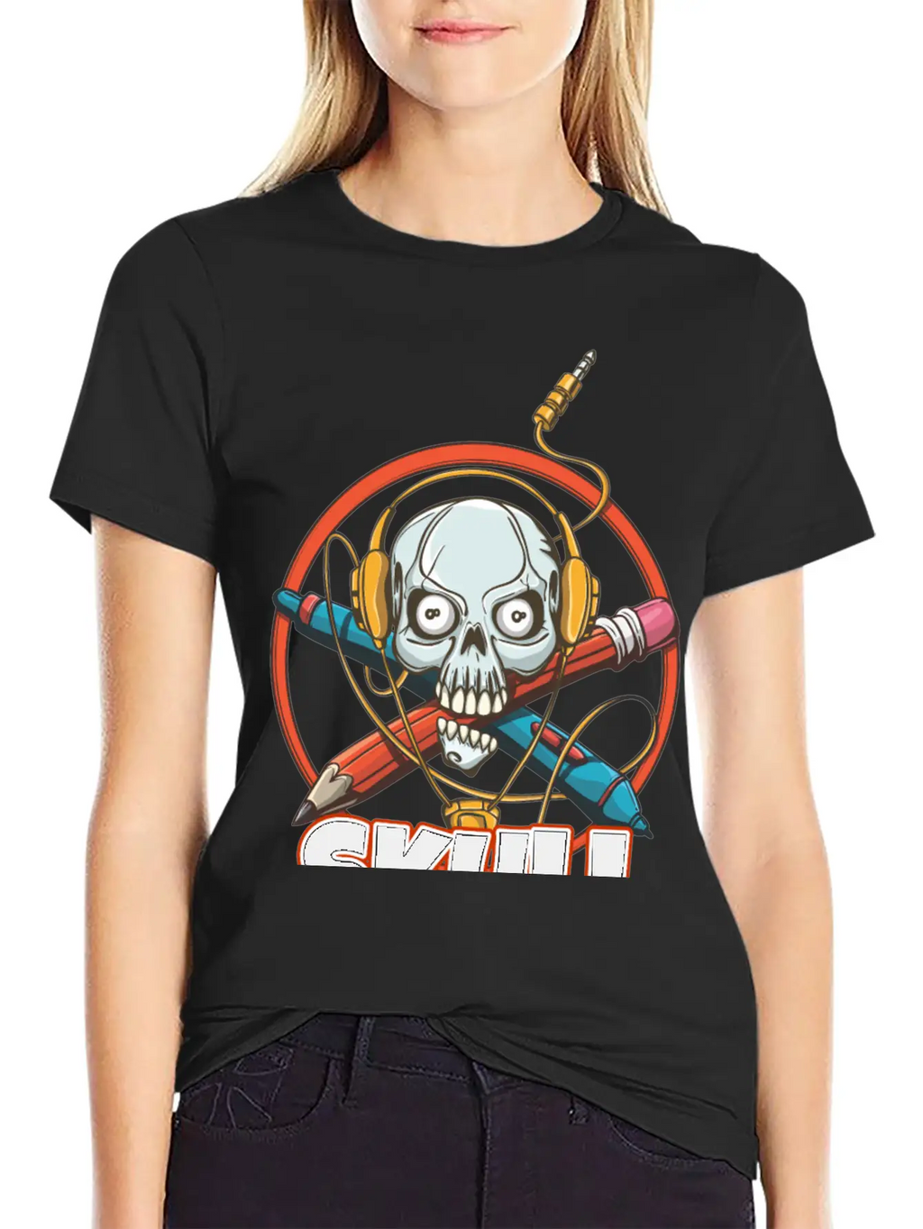 Music And Skulls Breathable Soft Cotton T-Shirt – Timeless Casual Look