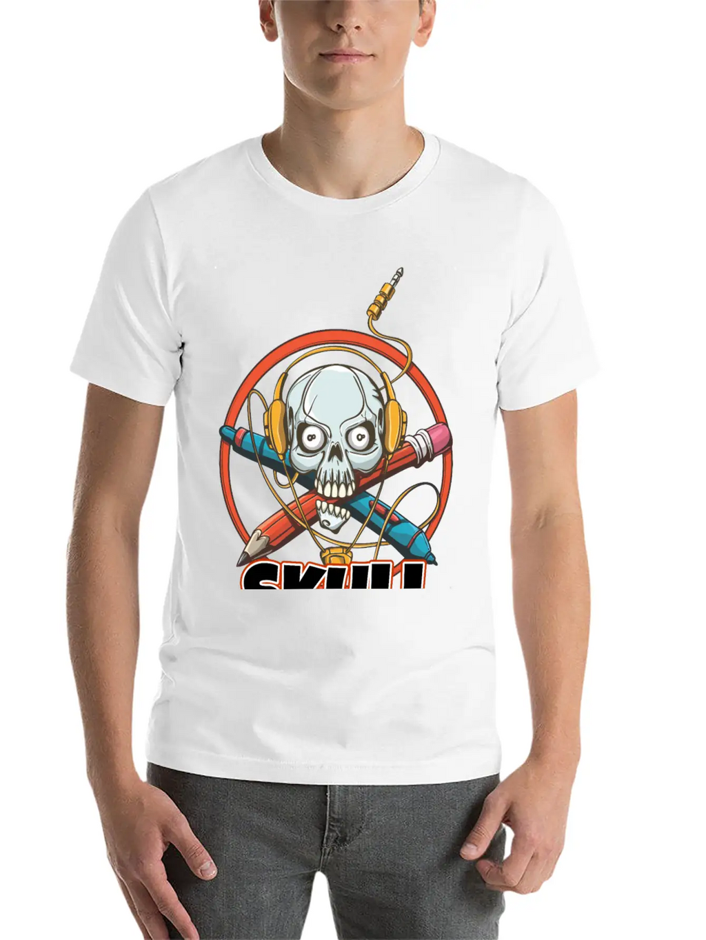 Music And Skulls Breathable Soft Cotton T-Shirt – Timeless Casual Look