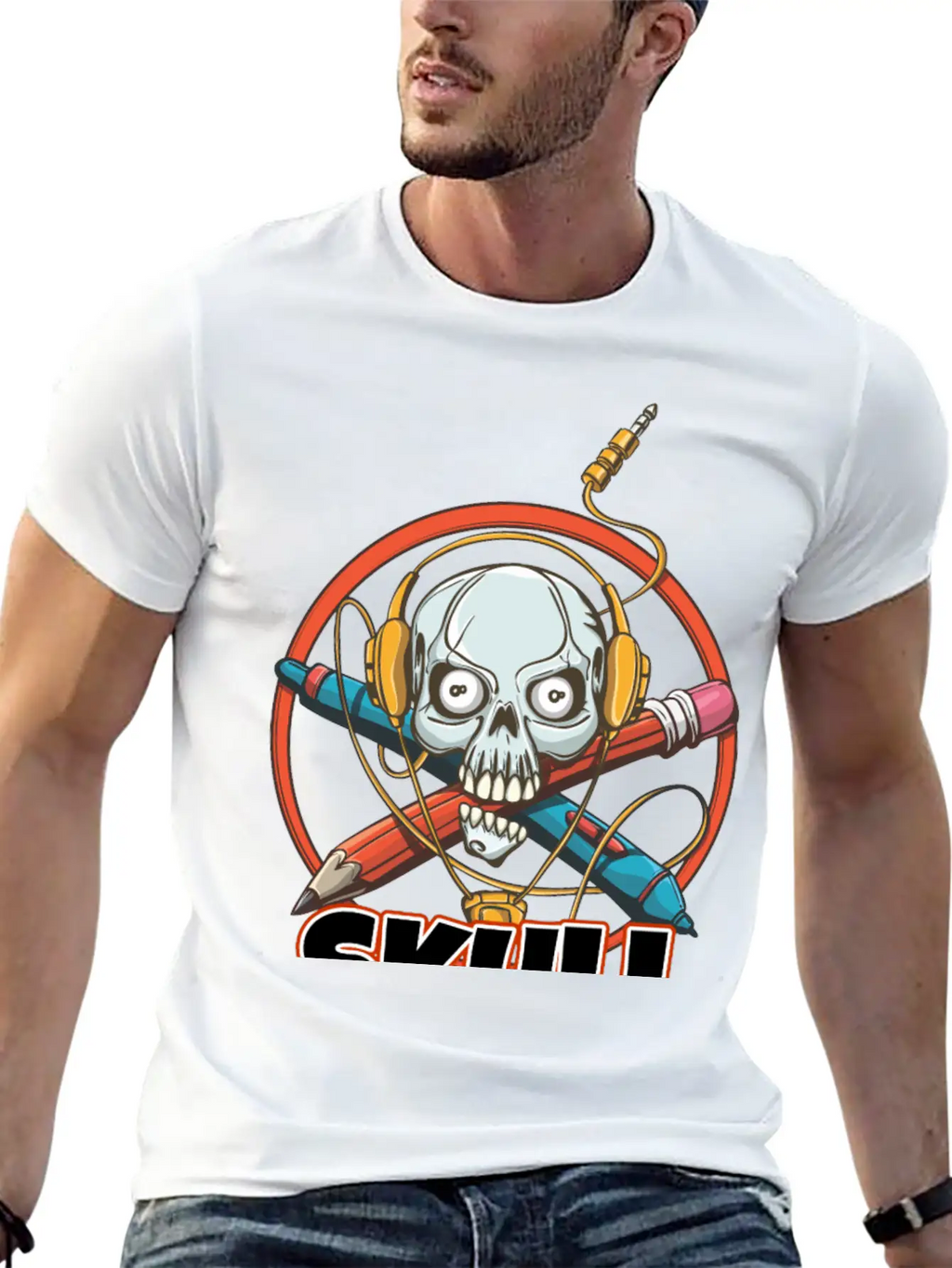 Music And Skulls Breathable Soft Cotton T-Shirt – Timeless Casual Look