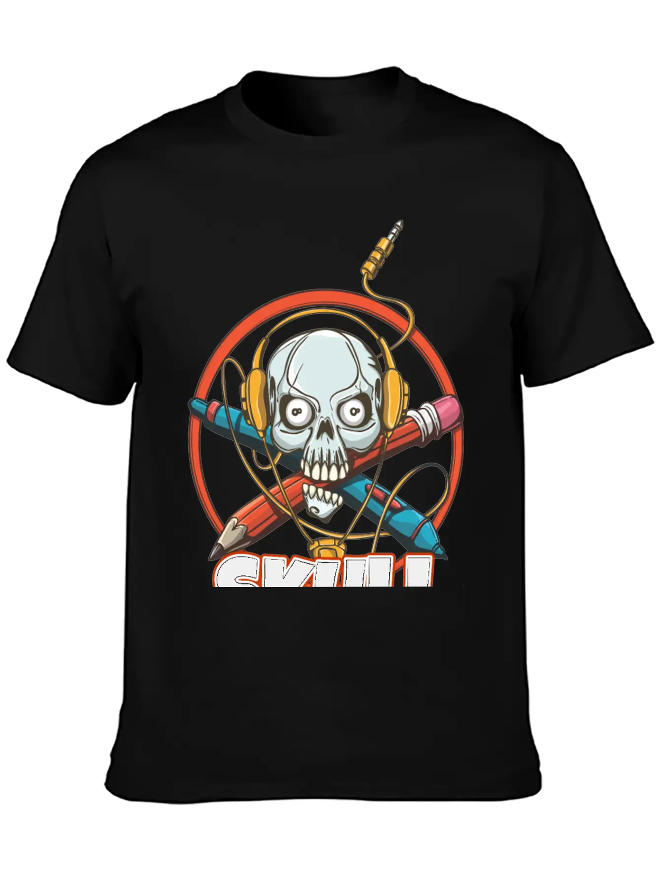 Music And Skulls Breathable Soft Cotton T-Shirt – Timeless Casual Look