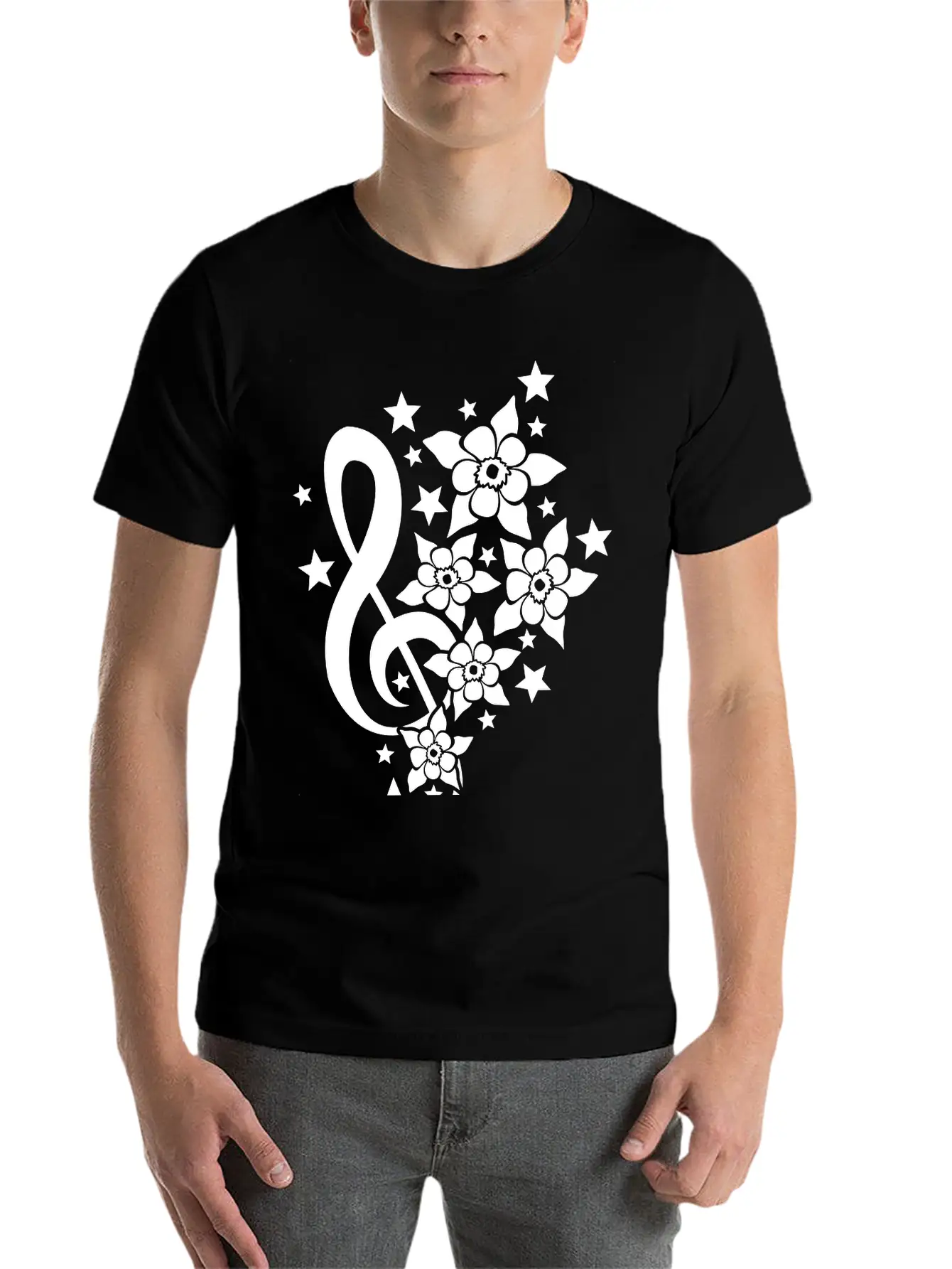 Music Clef Note French Stars Treble Flowers Sound Timeless Short Sleeve Tee – Comfy And Minimalist Design
