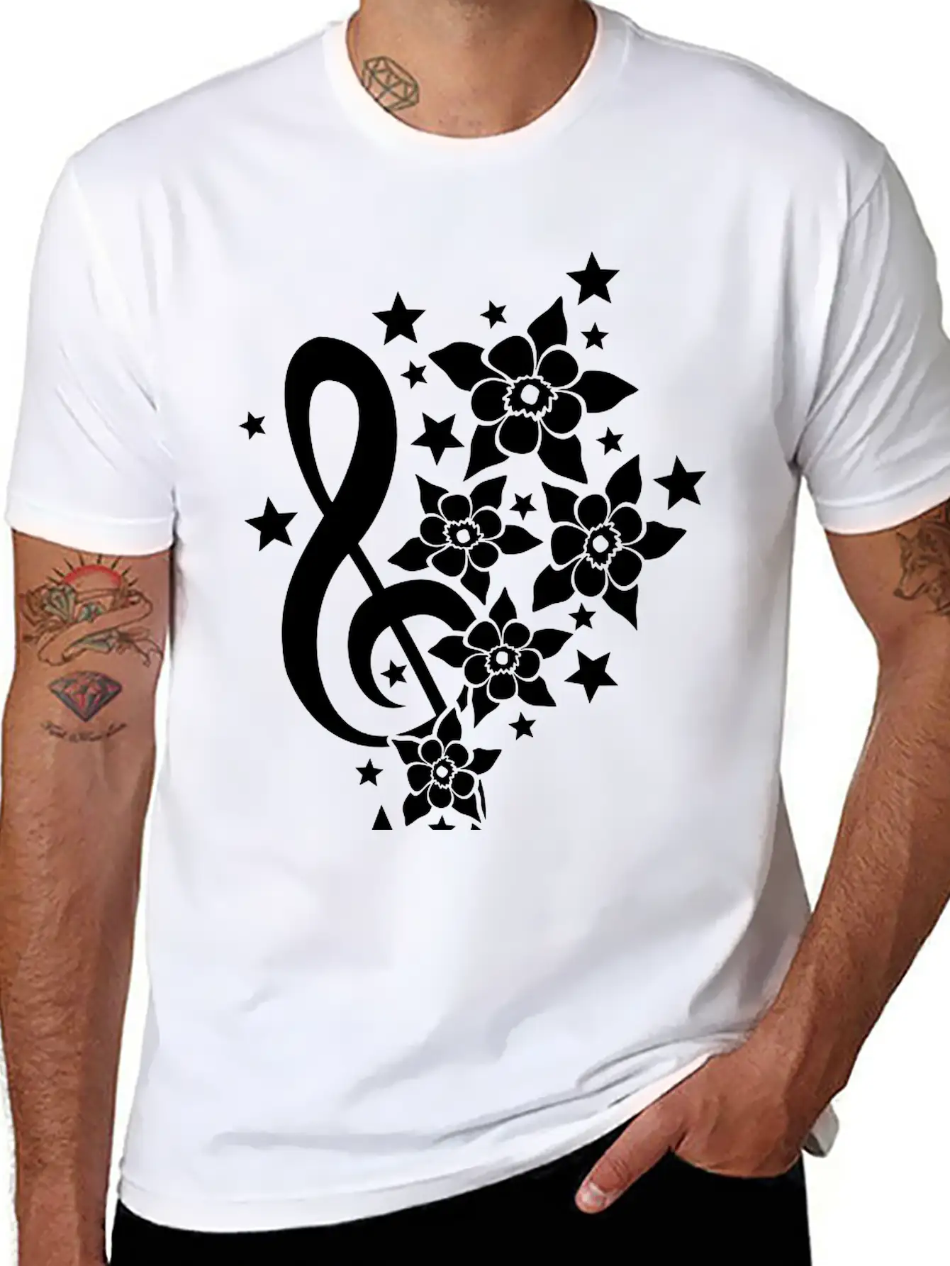 Music Clef Note French Stars Treble Flowers Sound Timeless Short Sleeve Tee – Comfy And Minimalist Design
