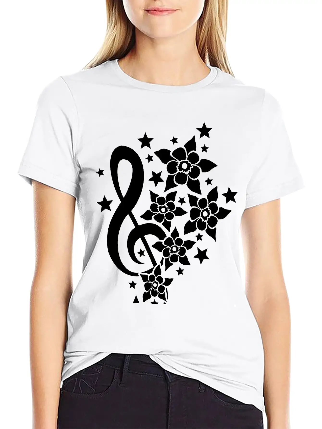 Music Clef Note French Stars Treble Flowers Sound Timeless Short Sleeve Tee – Comfy And Minimalist Design