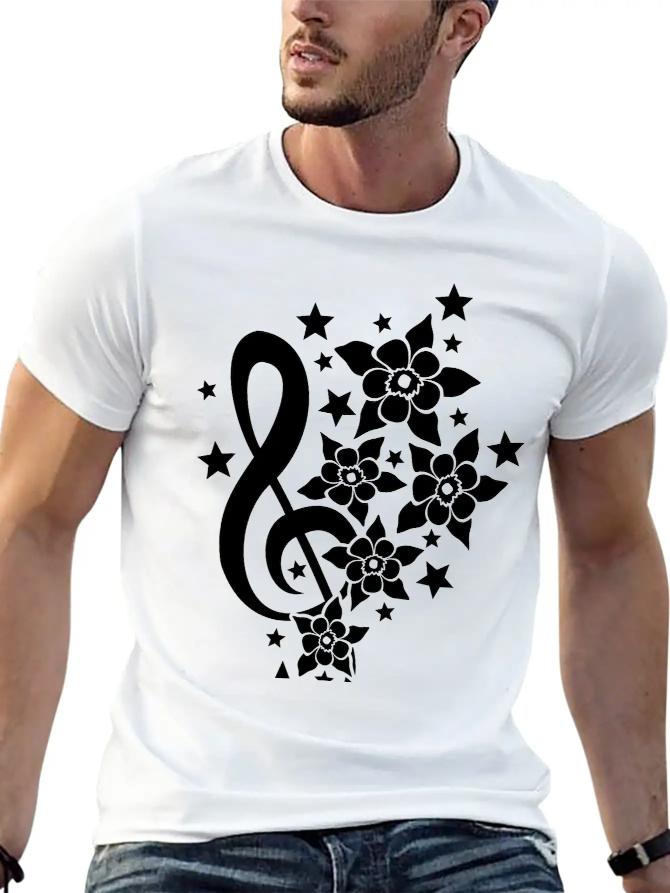 Music Clef Note French Stars Treble Flowers Sound Timeless Short Sleeve Tee – Comfy And Minimalist Design