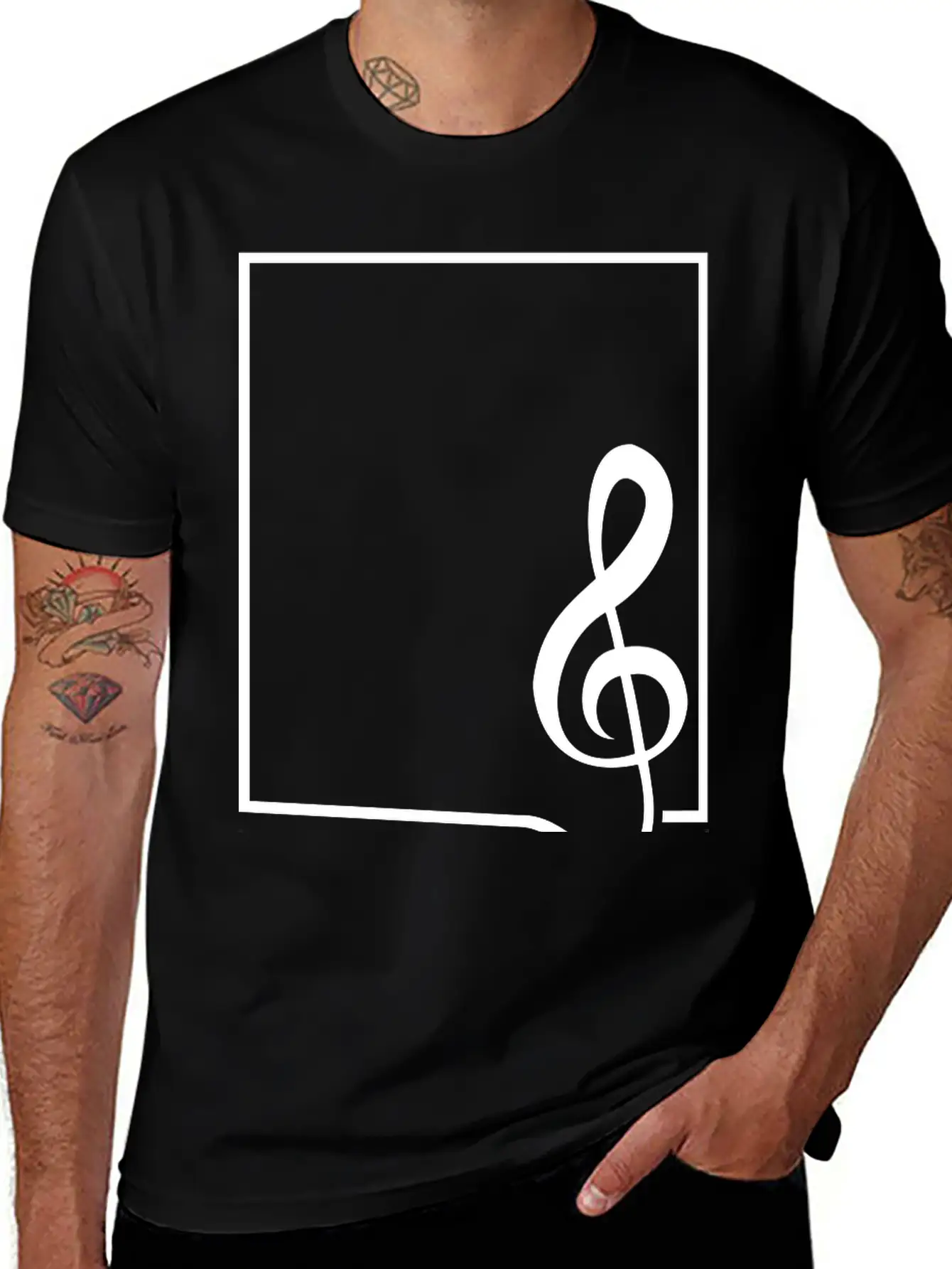 Music Clef Note Picture Frame Text Border Treble Relaxed Everyday Tee – Lightweight And Durable Cotton