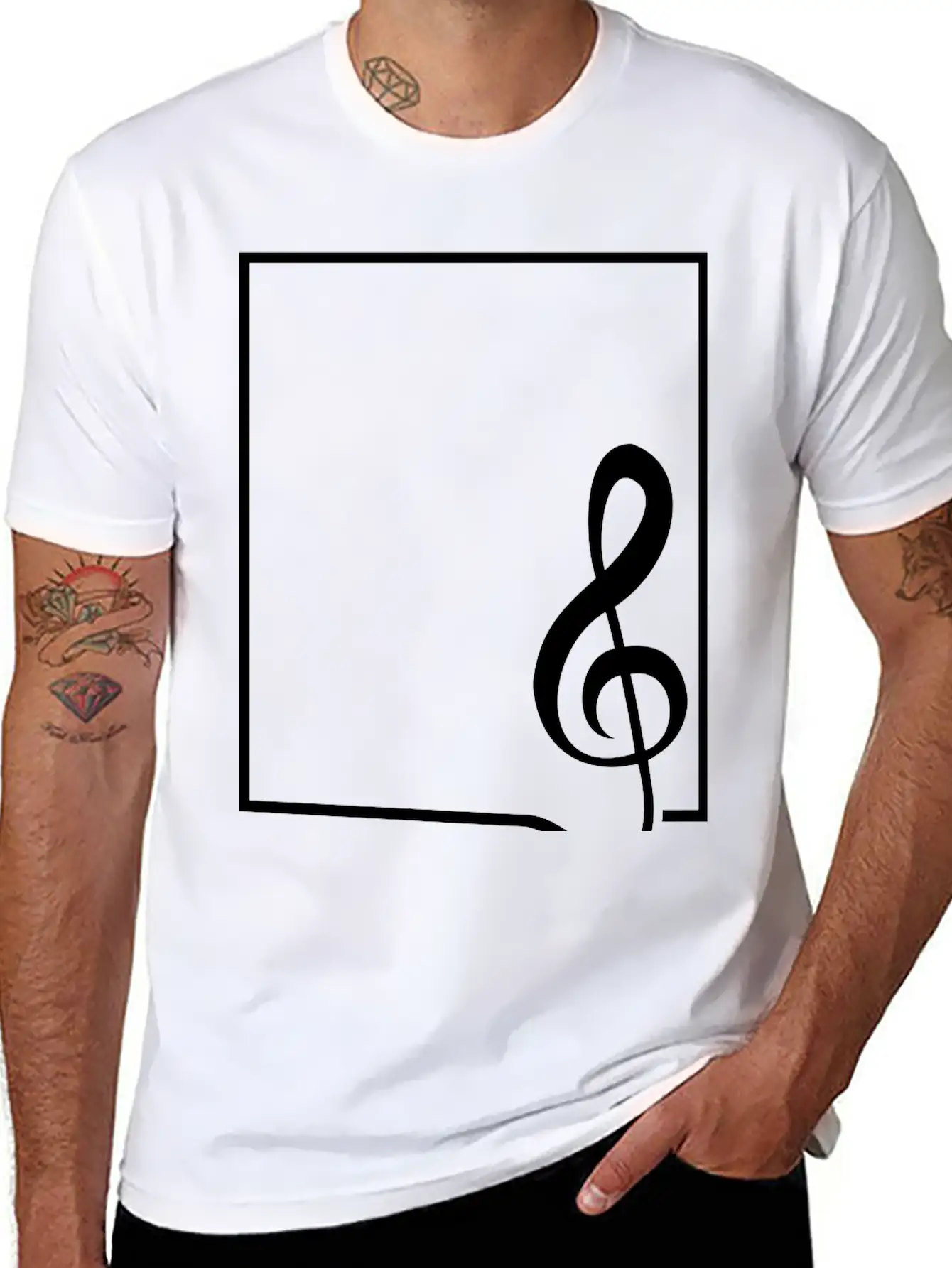Music Clef Note Picture Frame Text Border Treble Relaxed Everyday Tee – Lightweight And Durable Cotton