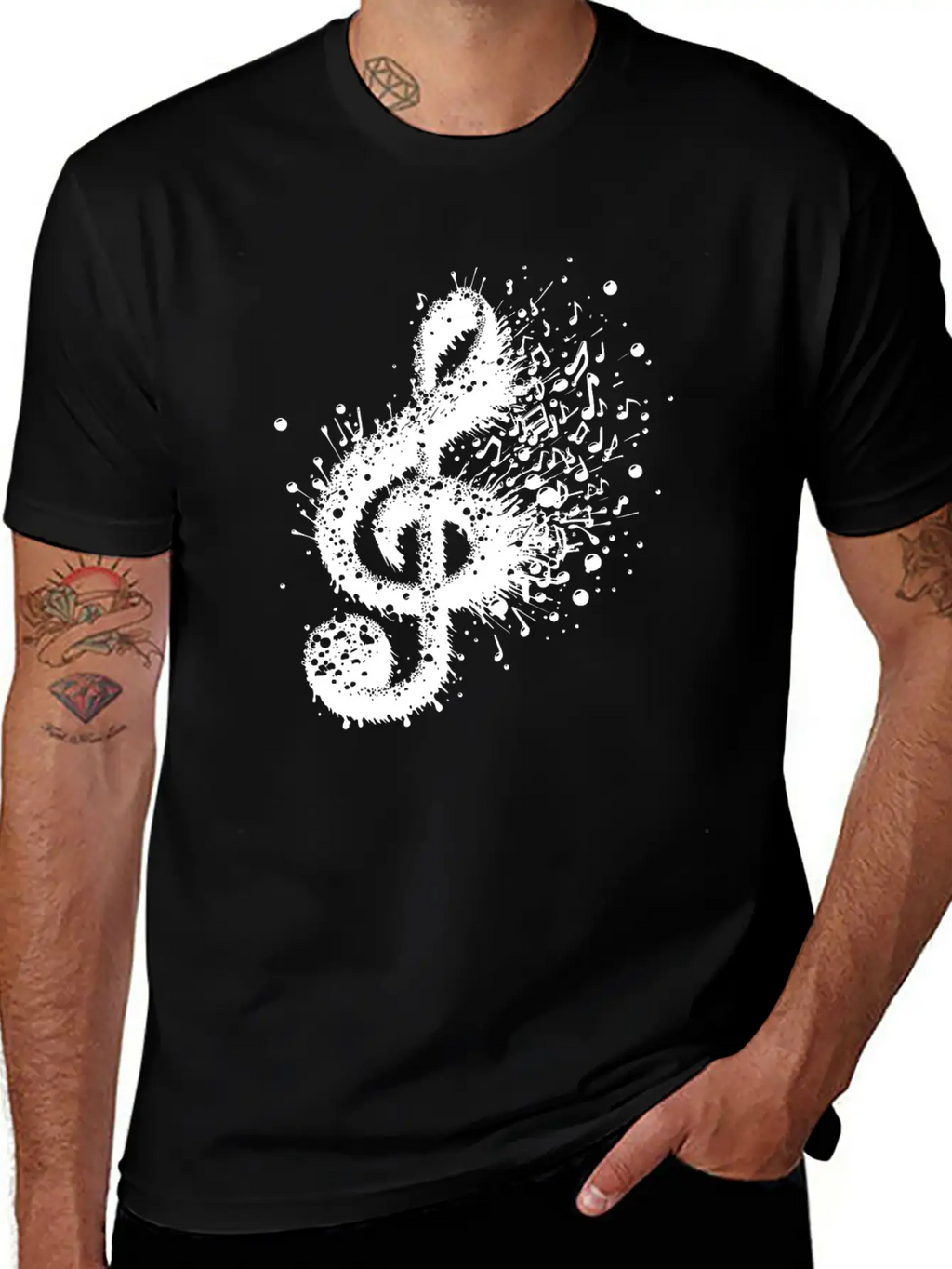 Music Clef Splash Sheet Music Stylish Everyday T-Shirt – Unisex Basic Cotton Tee