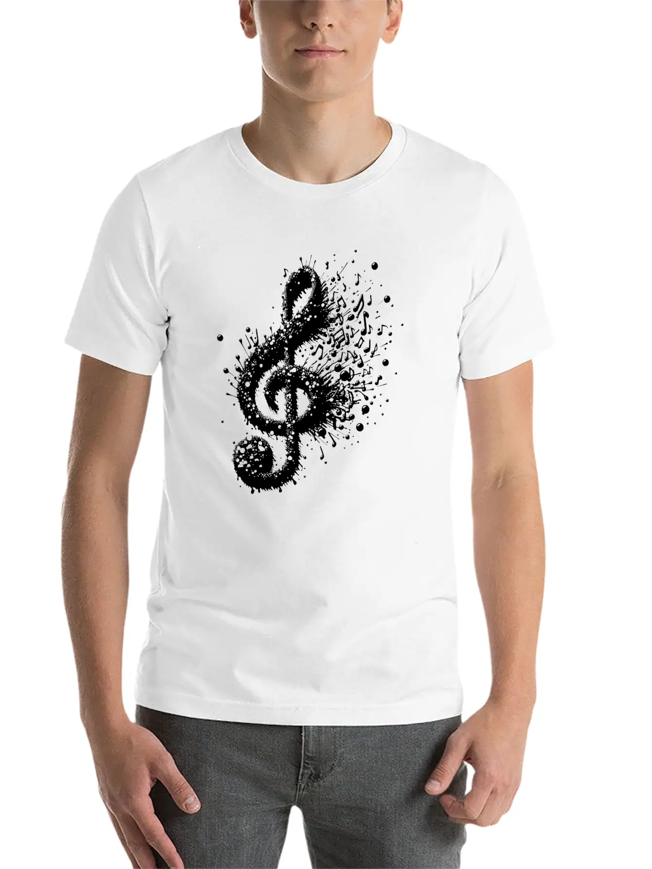 Music Clef Splash Sheet Music Stylish Everyday T-Shirt – Unisex Basic Cotton Tee