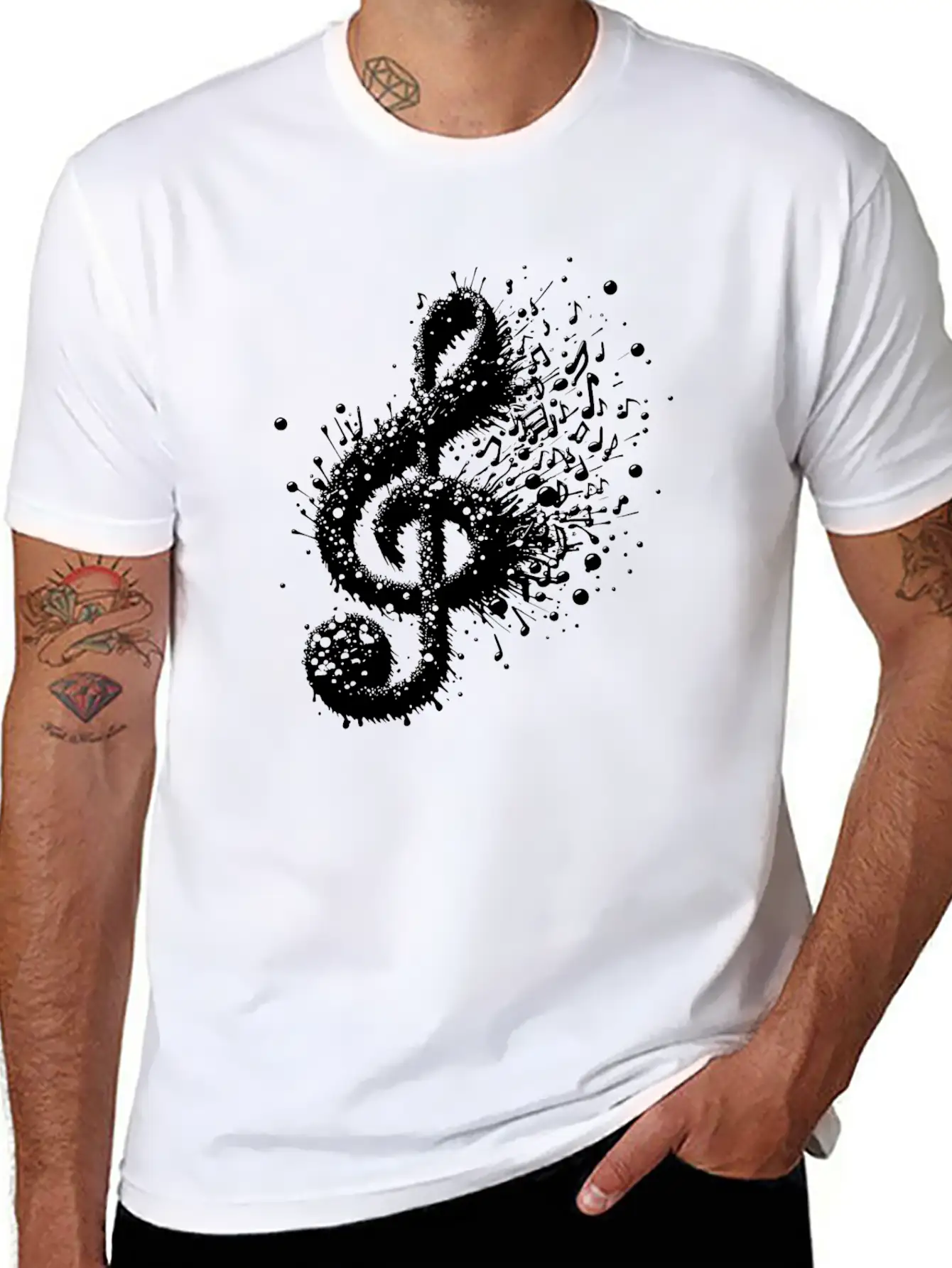 Music Clef Splash Sheet Music Stylish Everyday T-Shirt – Unisex Basic Cotton Tee