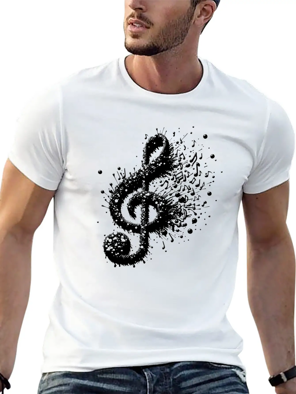 Music Clef Splash Sheet Music Stylish Everyday T-Shirt – Unisex Basic Cotton Tee