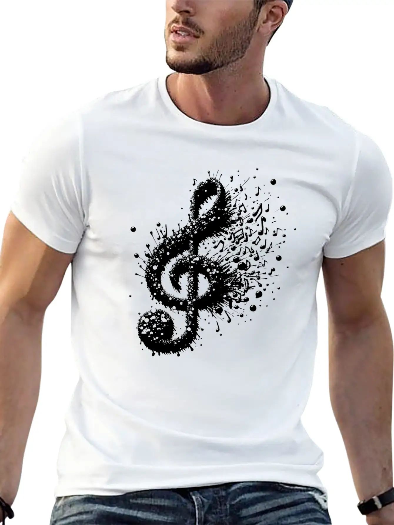 Music Clef Splash Sheet Music Stylish Everyday T-Shirt – Unisex Basic Cotton Tee