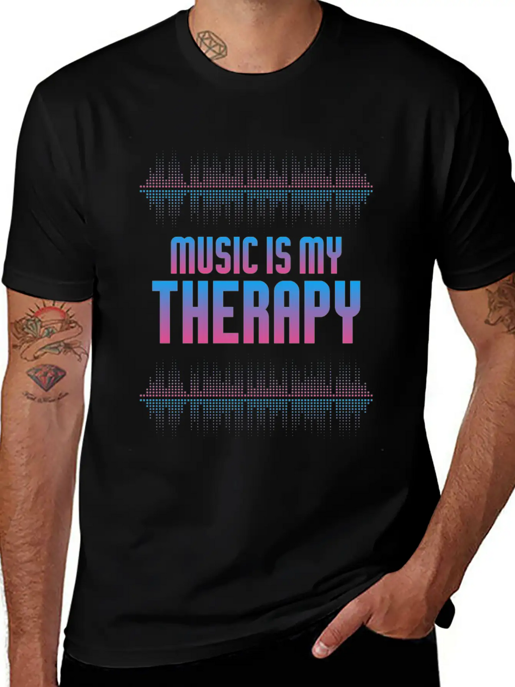 Music Is My Therapy Equalizer DJ Musical Gift Unisex Casual T-Shirt – Clean Design For Daily Comfort