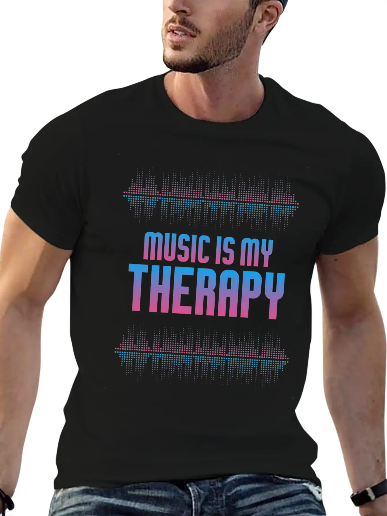 Music Is My Therapy Equalizer DJ Musical Gift Unisex Casual T-Shirt – Clean Design For Daily Comfort