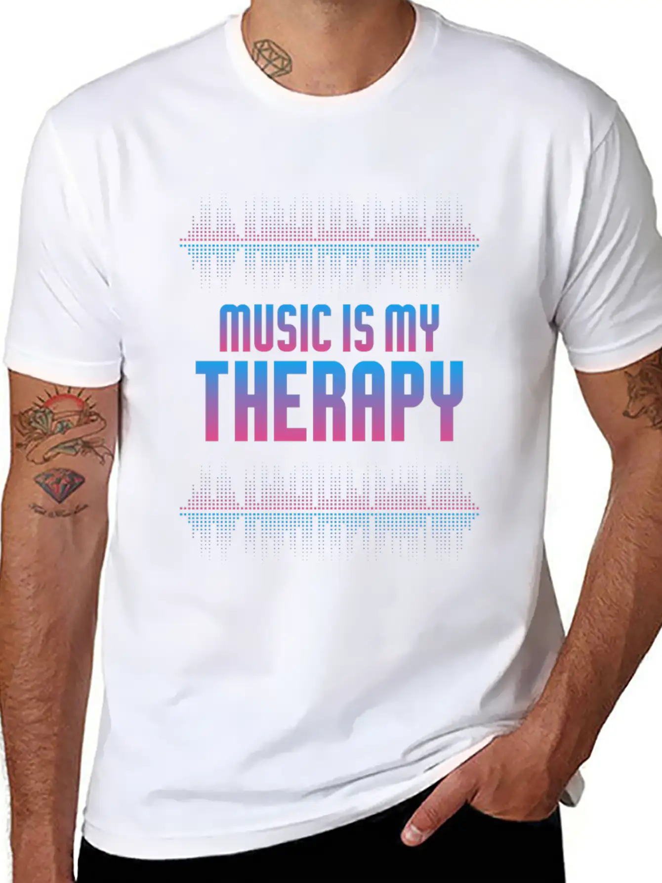 Music Is My Therapy Equalizer DJ Musical Gift Unisex Casual T-Shirt – Clean Design For Daily Comfort