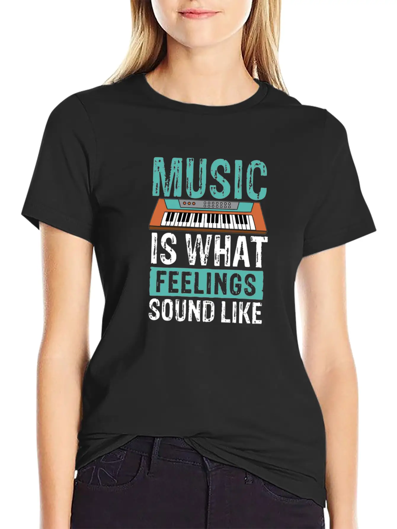 Music Is What Feelings Sound Like Keyboard Piano Basic Graphic T-Shirt – Daily Comfort In Soft Cotton