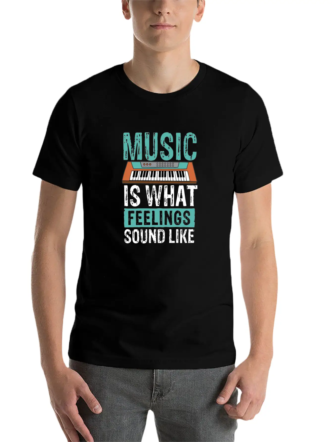 Music Is What Feelings Sound Like Keyboard Piano Basic Graphic T-Shirt – Daily Comfort In Soft Cotton