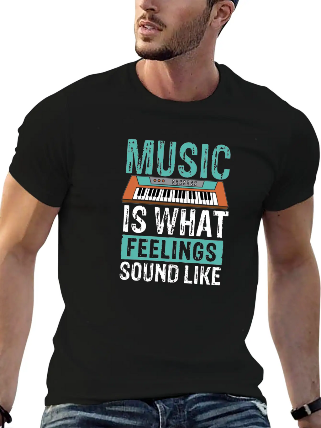Music Is What Feelings Sound Like Keyboard Piano Basic Graphic T-Shirt – Daily Comfort In Soft Cotton