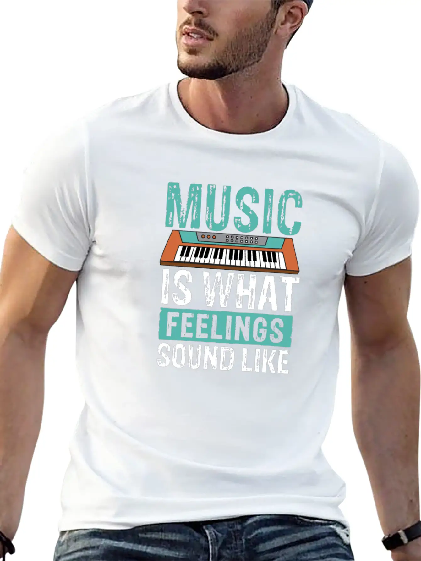 Music Is What Feelings Sound Like Keyboard Piano Basic Graphic T-Shirt – Daily Comfort In Soft Cotton