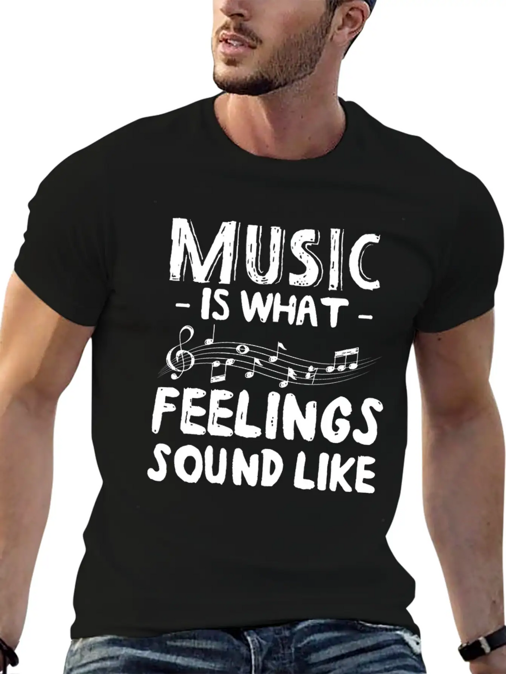 Music Is What Feelings Sound Like Music Notes Breathable Graphic T-Shirt – Perfect For Casual Days
