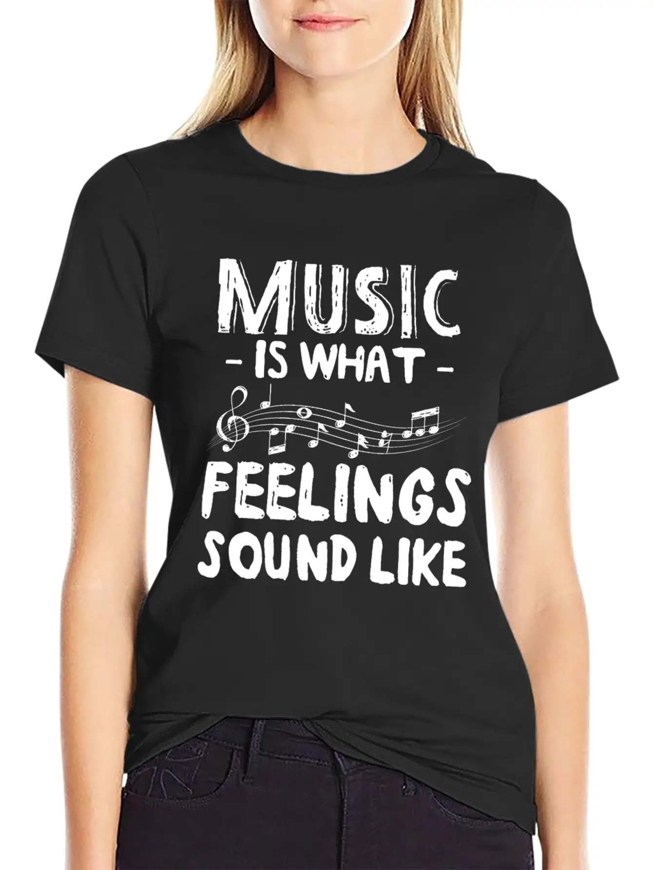 Music Is What Feelings Sound Like Music Notes Breathable Graphic T-Shirt – Perfect For Casual Days