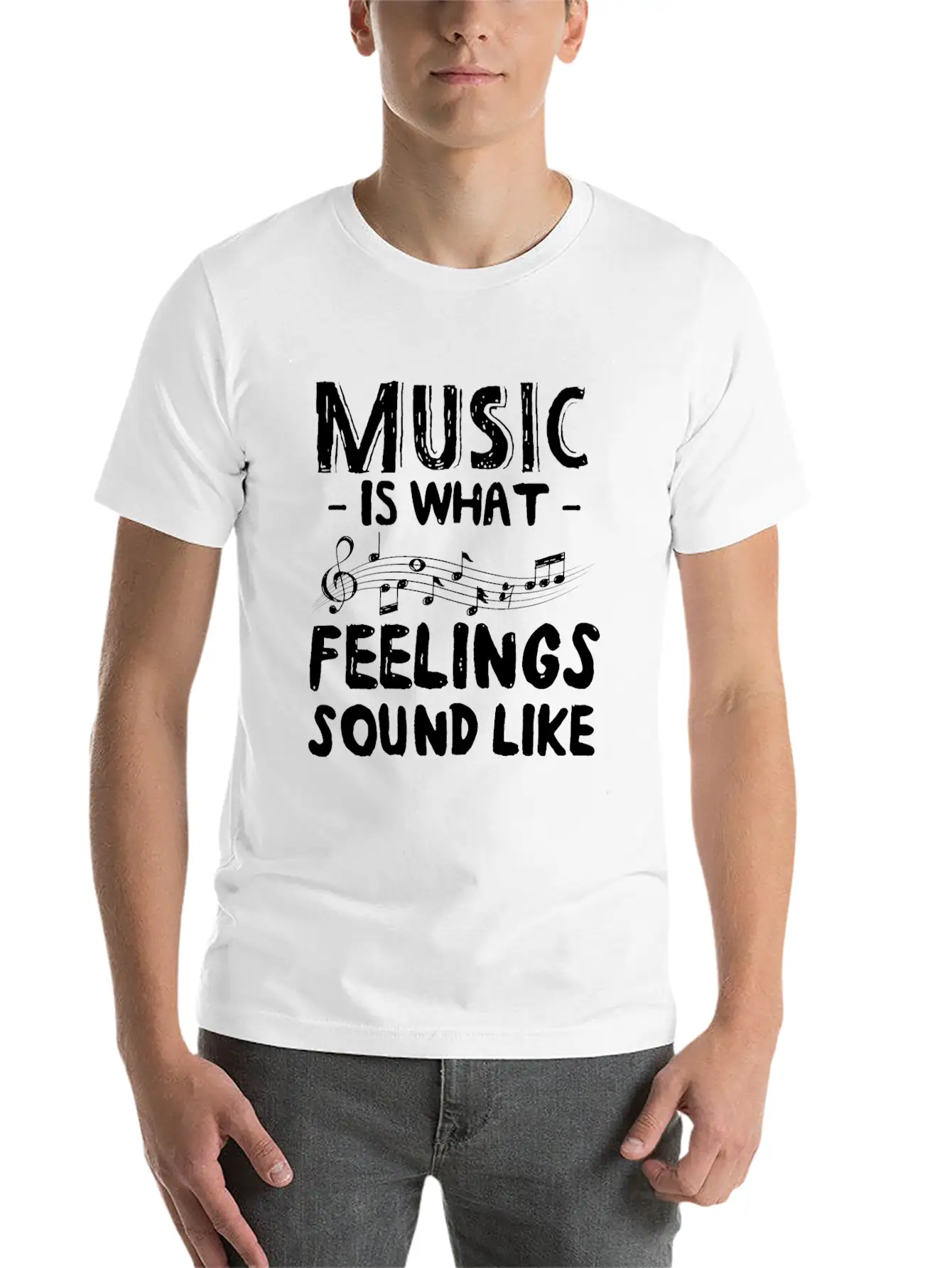 Music Is What Feelings Sound Like Music Notes Breathable Graphic T-Shirt – Perfect For Casual Days