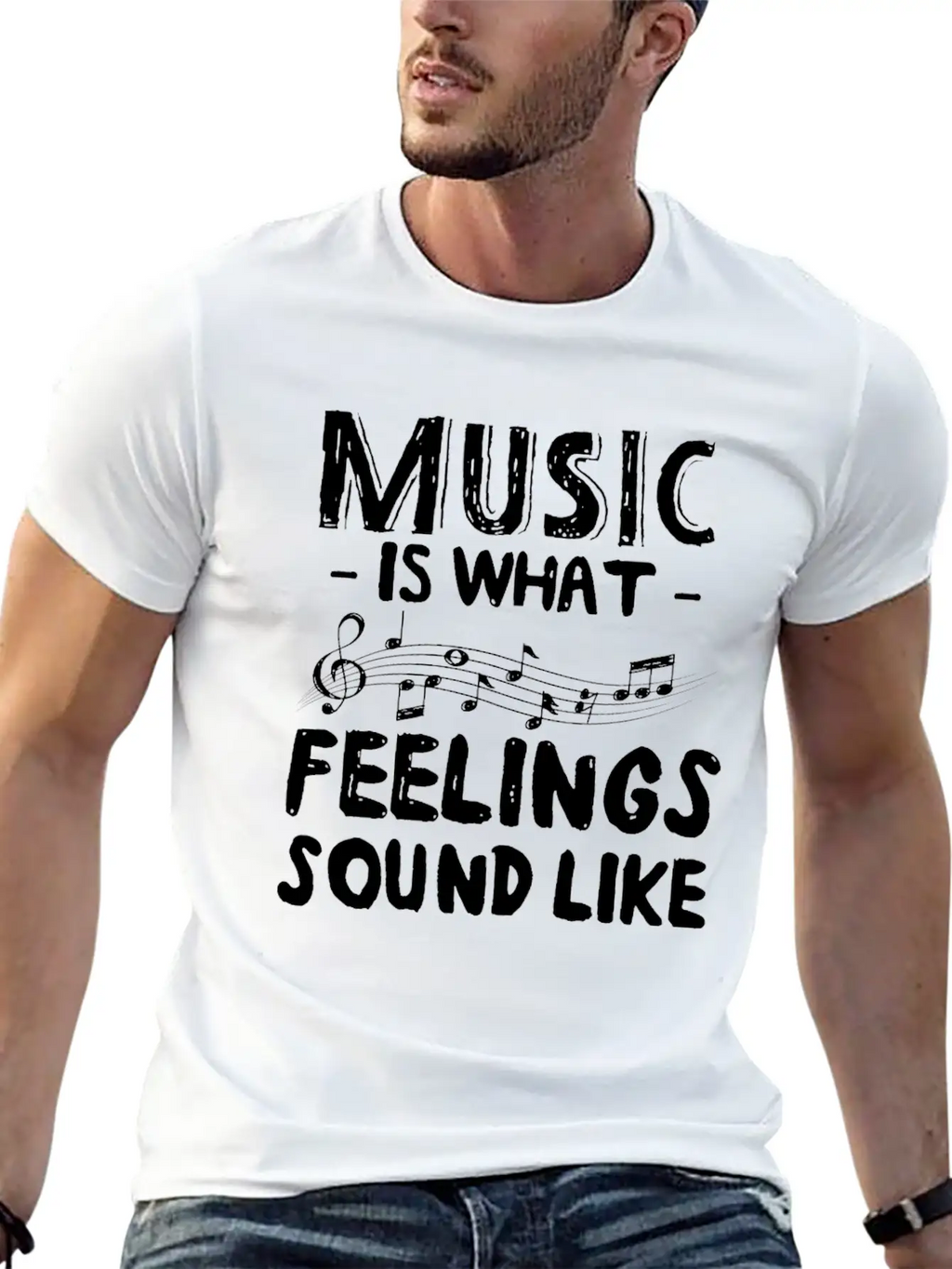 Music Is What Feelings Sound Like Music Notes Breathable Graphic T-Shirt – Perfect For Casual Days