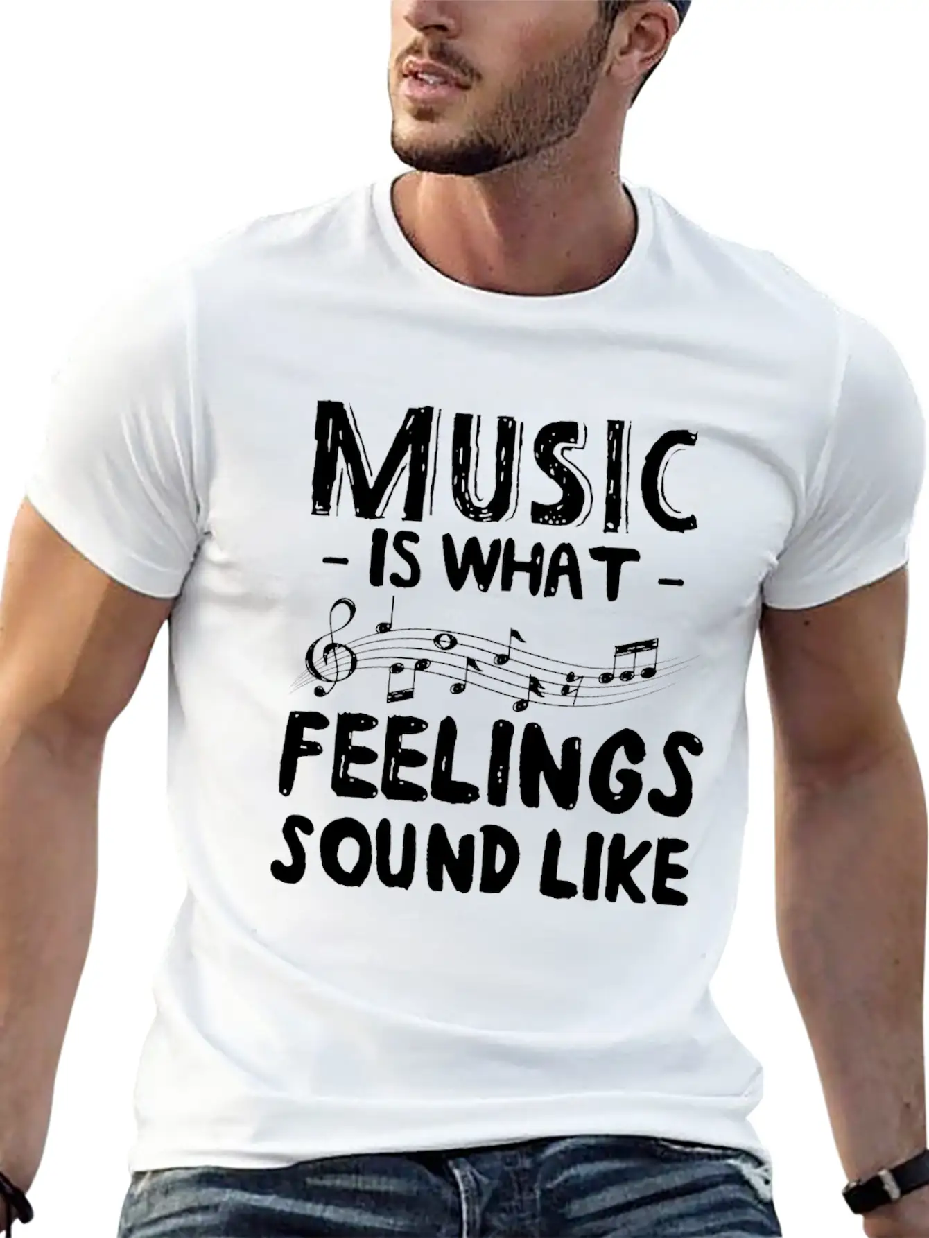 Music Is What Feelings Sound Like Music Notes Breathable Graphic T-Shirt – Perfect For Casual Days
