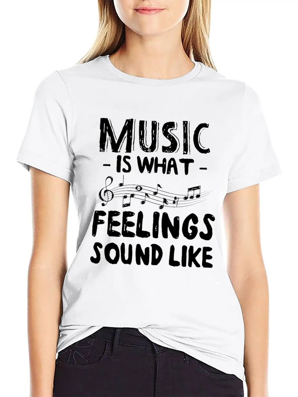 Music Is What Feelings Sound Like Music Notes Breathable Graphic T-Shirt – Perfect For Casual Days