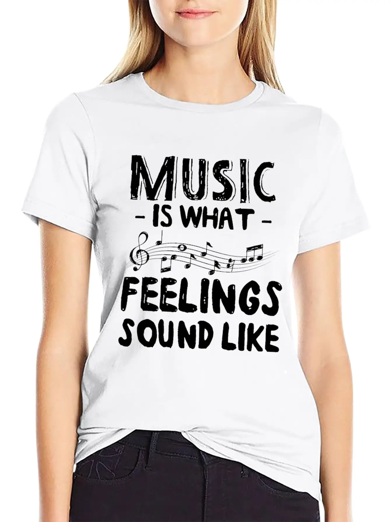 Music Is What Feelings Sound Like Music Notes Breathable Graphic T-Shirt – Perfect For Casual Days