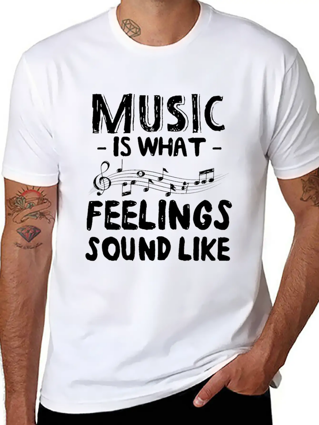 Music Is What Feelings Sound Like Music Notes Breathable Graphic T-Shirt – Perfect For Casual Days