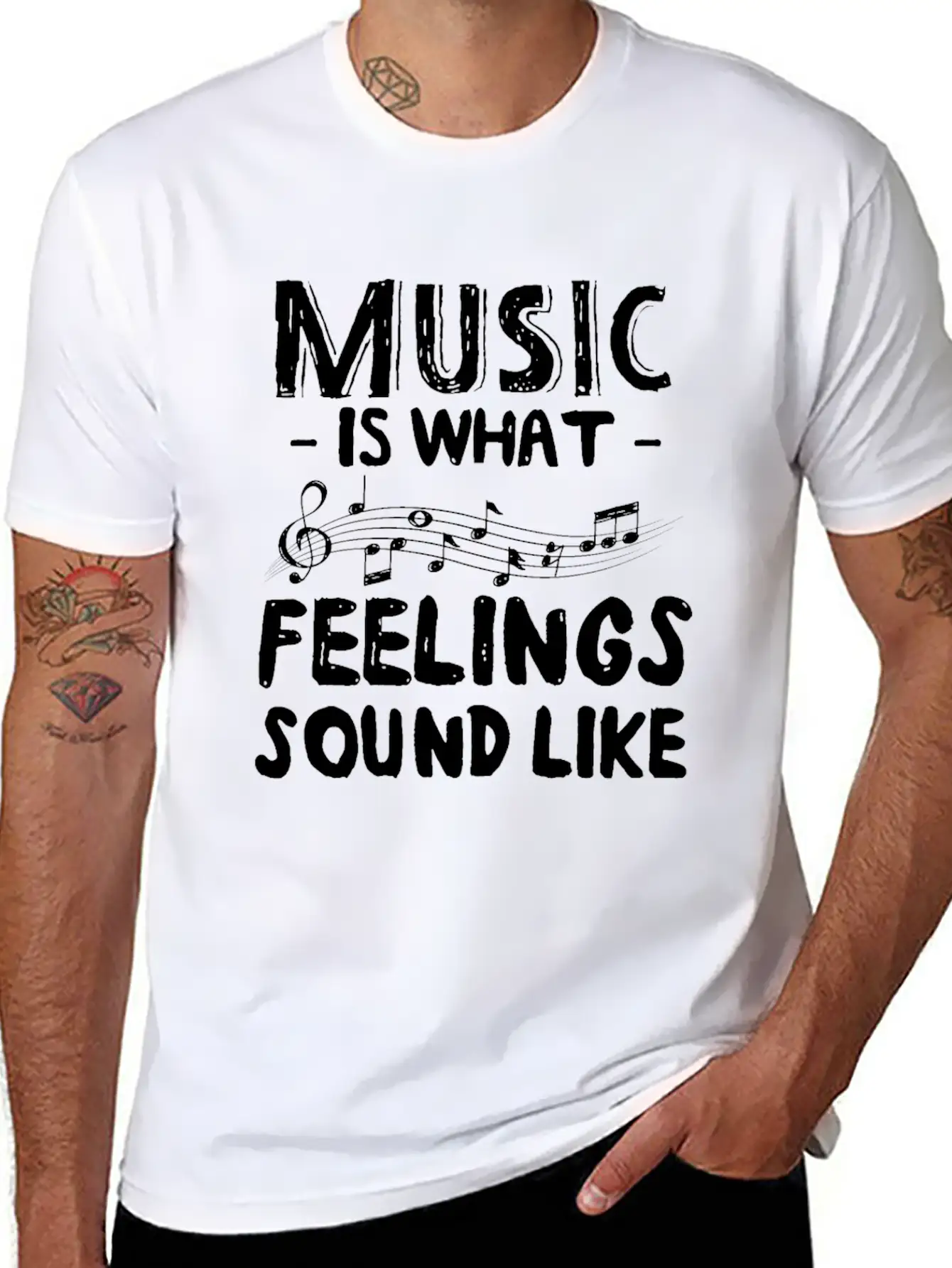 Music Is What Feelings Sound Like Music Notes Breathable Graphic T-Shirt – Perfect For Casual Days