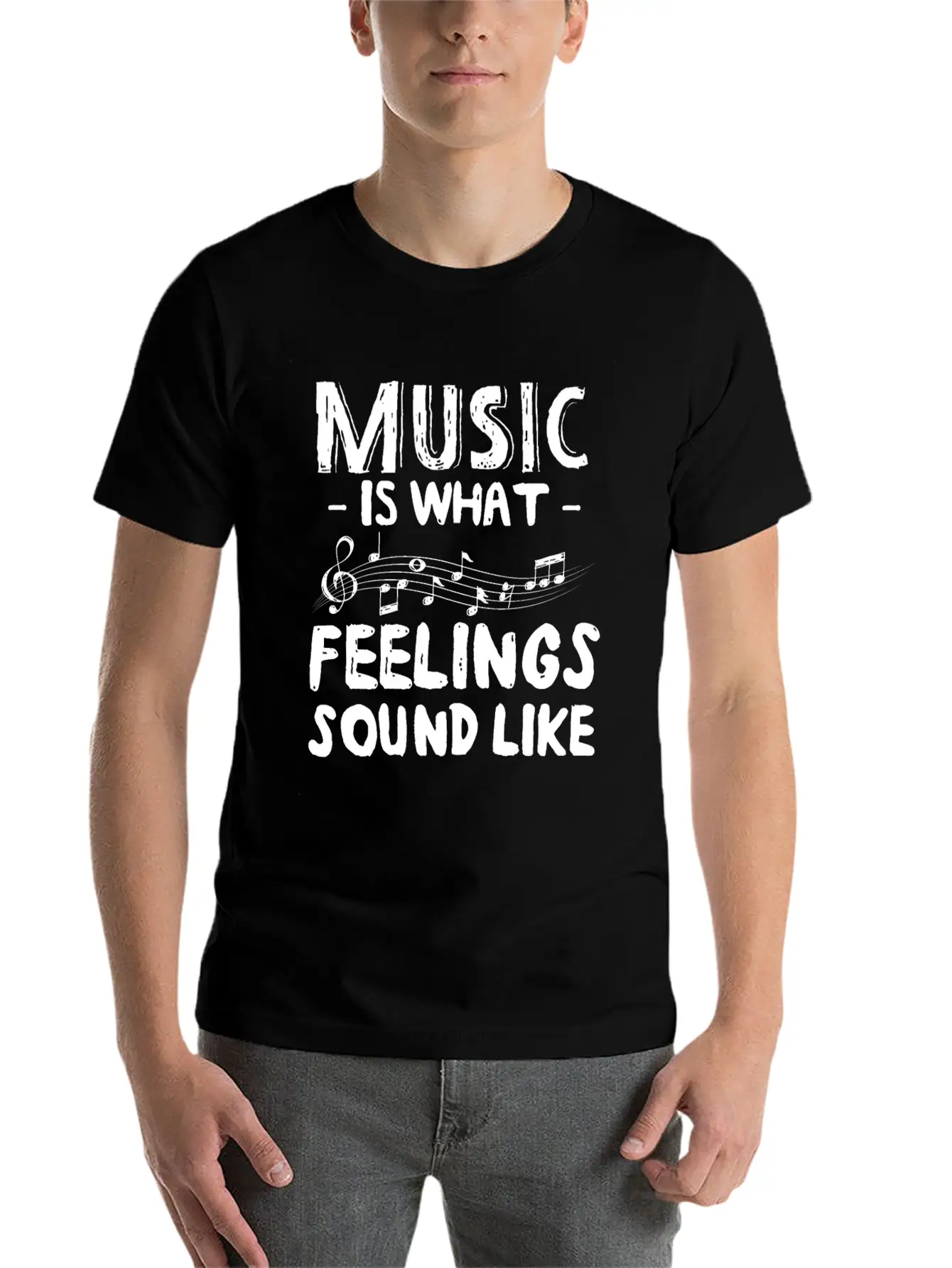 Music Is What Feelings Sound Like Music Notes Breathable Graphic T-Shirt – Perfect For Casual Days