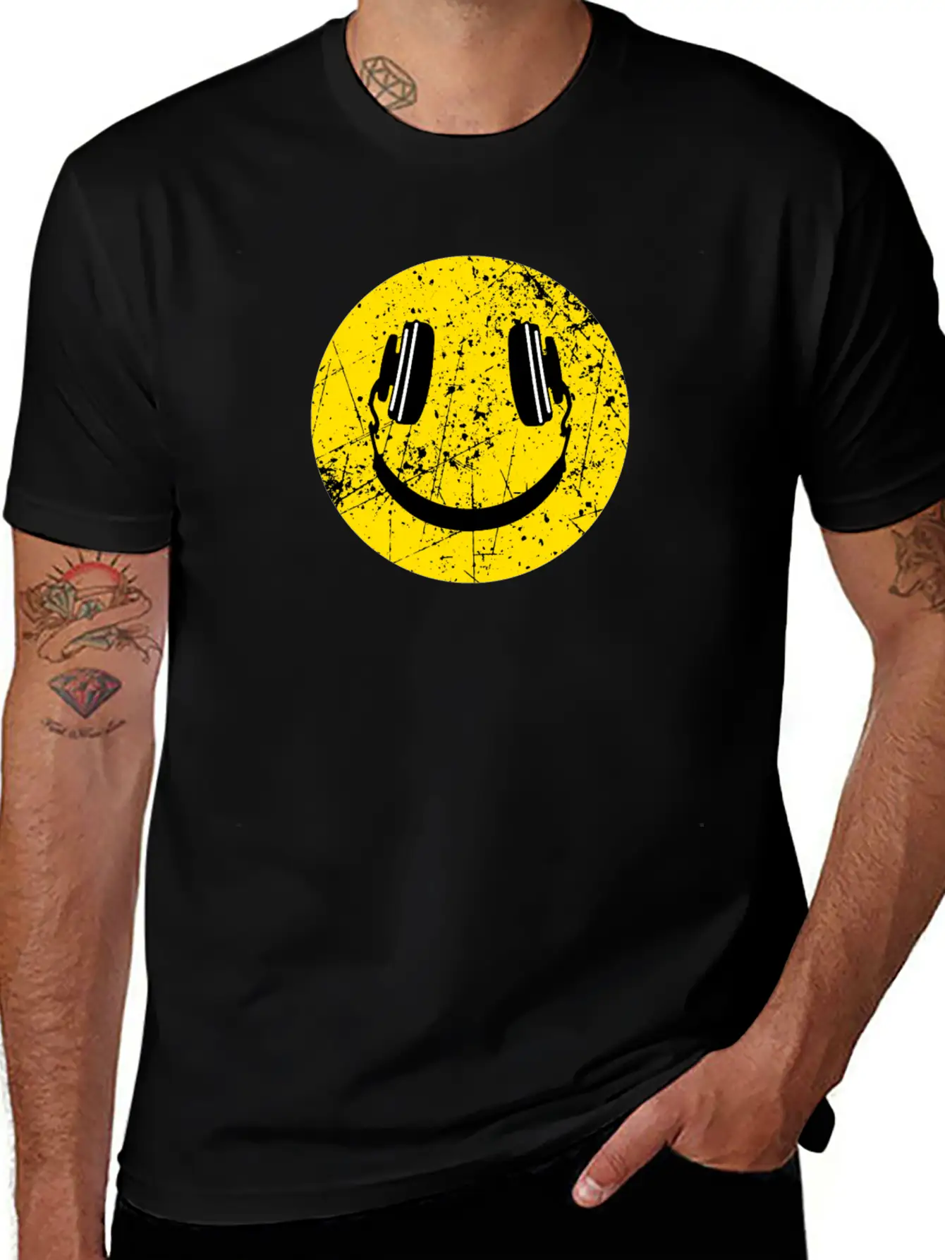 Music Lover Headphones Smiley Basic Graphic T-Shirt – Daily Comfort In Soft Cotton