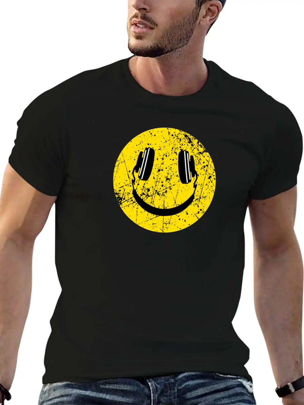 Music Lover Headphones Smiley Basic Graphic T-Shirt – Daily Comfort In Soft Cotton