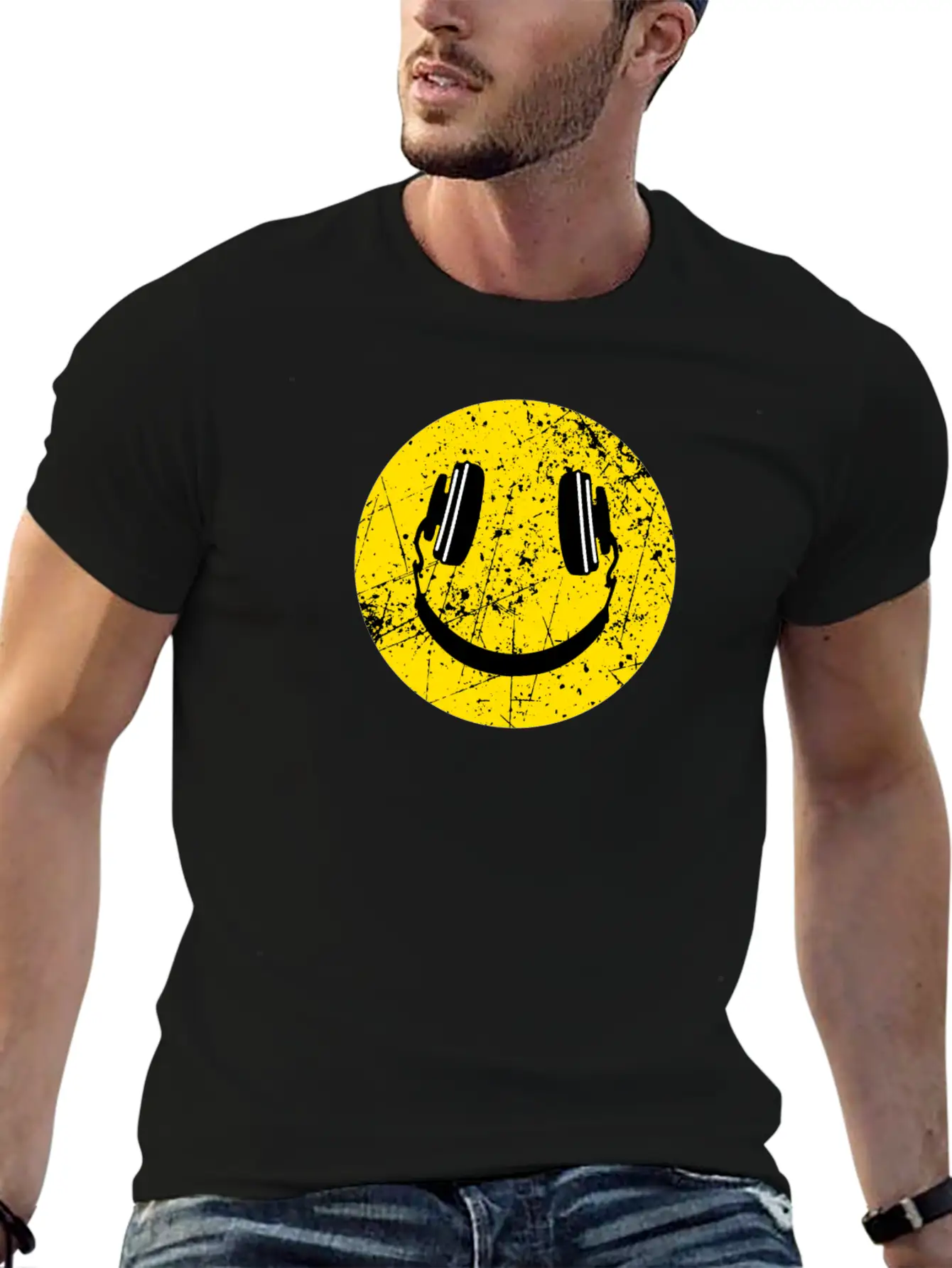 Music Lover Headphones Smiley Basic Graphic T-Shirt – Daily Comfort In Soft Cotton