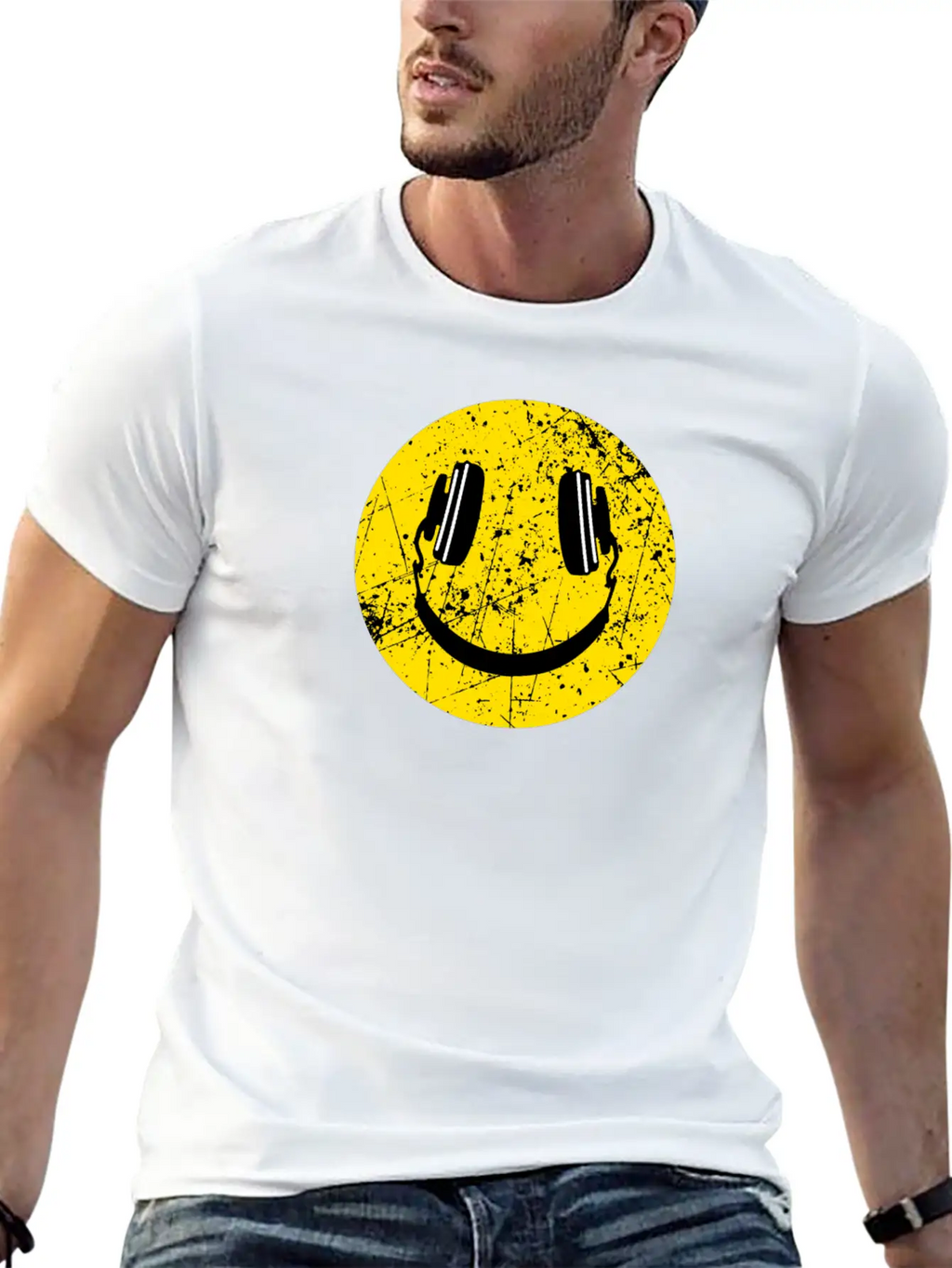 Music Lover Headphones Smiley Basic Graphic T-Shirt – Daily Comfort In Soft Cotton