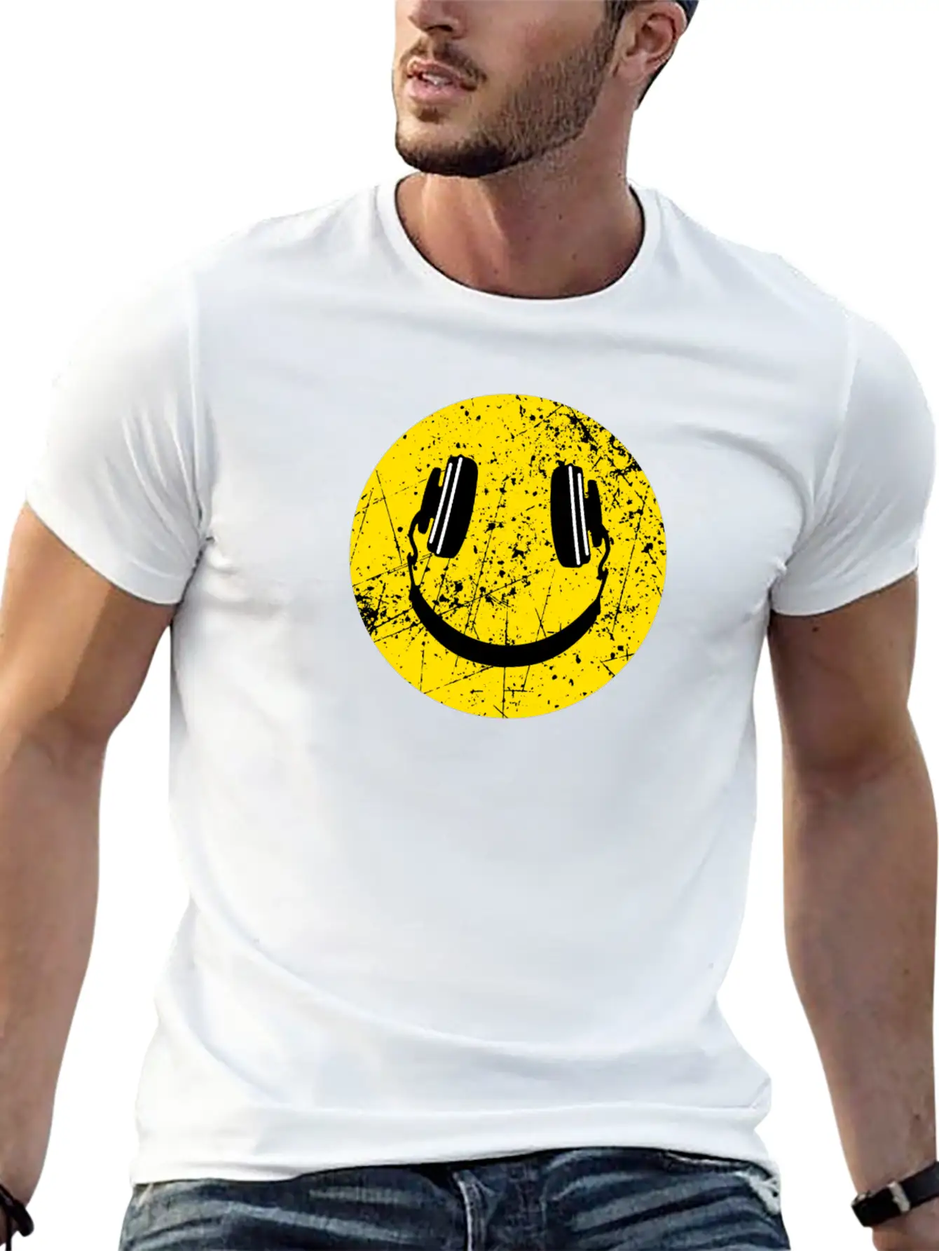 Music Lover Headphones Smiley Basic Graphic T-Shirt – Daily Comfort In Soft Cotton