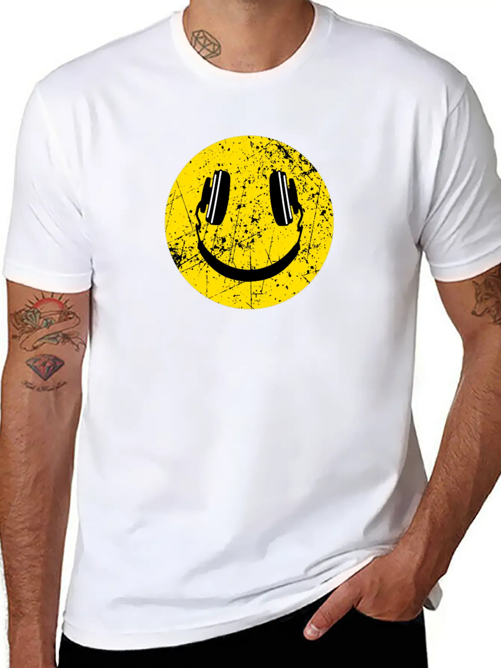 Music Lover Headphones Smiley Basic Graphic T-Shirt – Daily Comfort In Soft Cotton