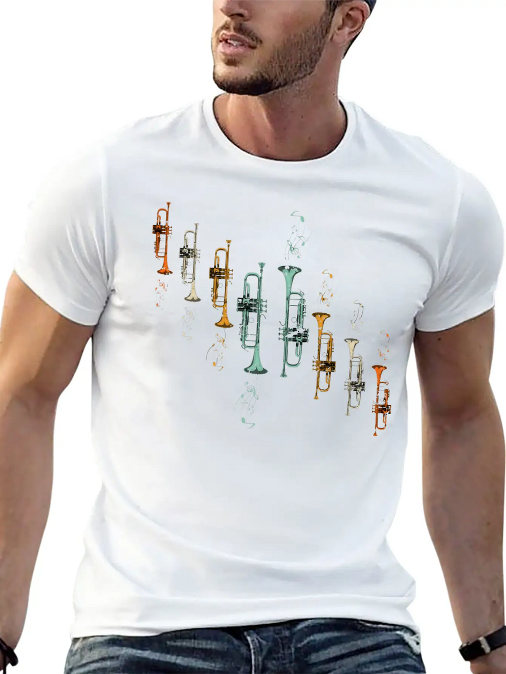 Music Notes Jazz Musician Trumpeter Gift Trumpet Breathable Soft Cotton T-Shirt – Timeless Casual Look