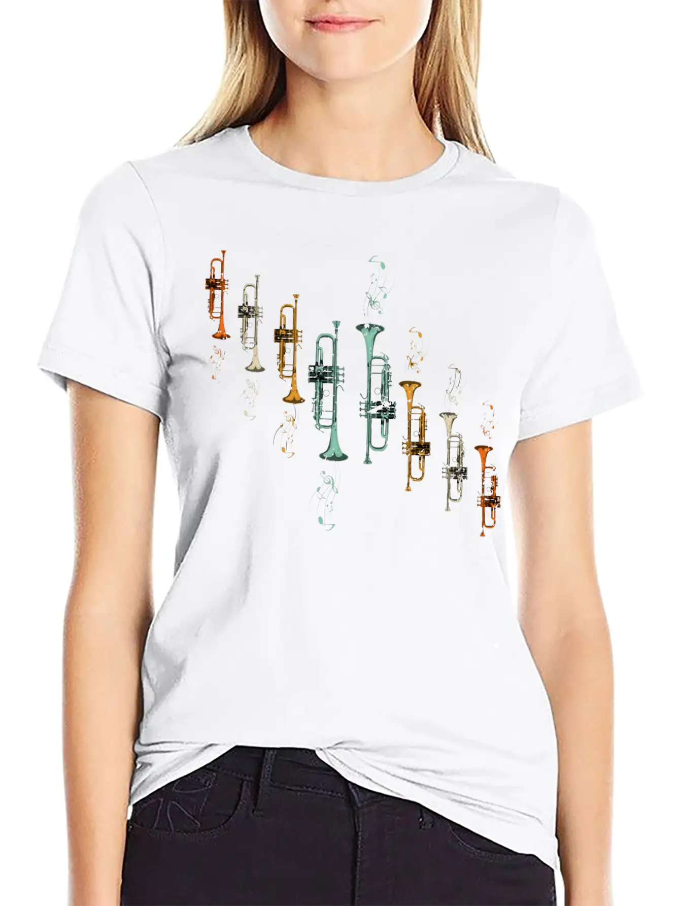 Music Notes Jazz Musician Trumpeter Gift Trumpet Breathable Soft Cotton T-Shirt – Timeless Casual Look
