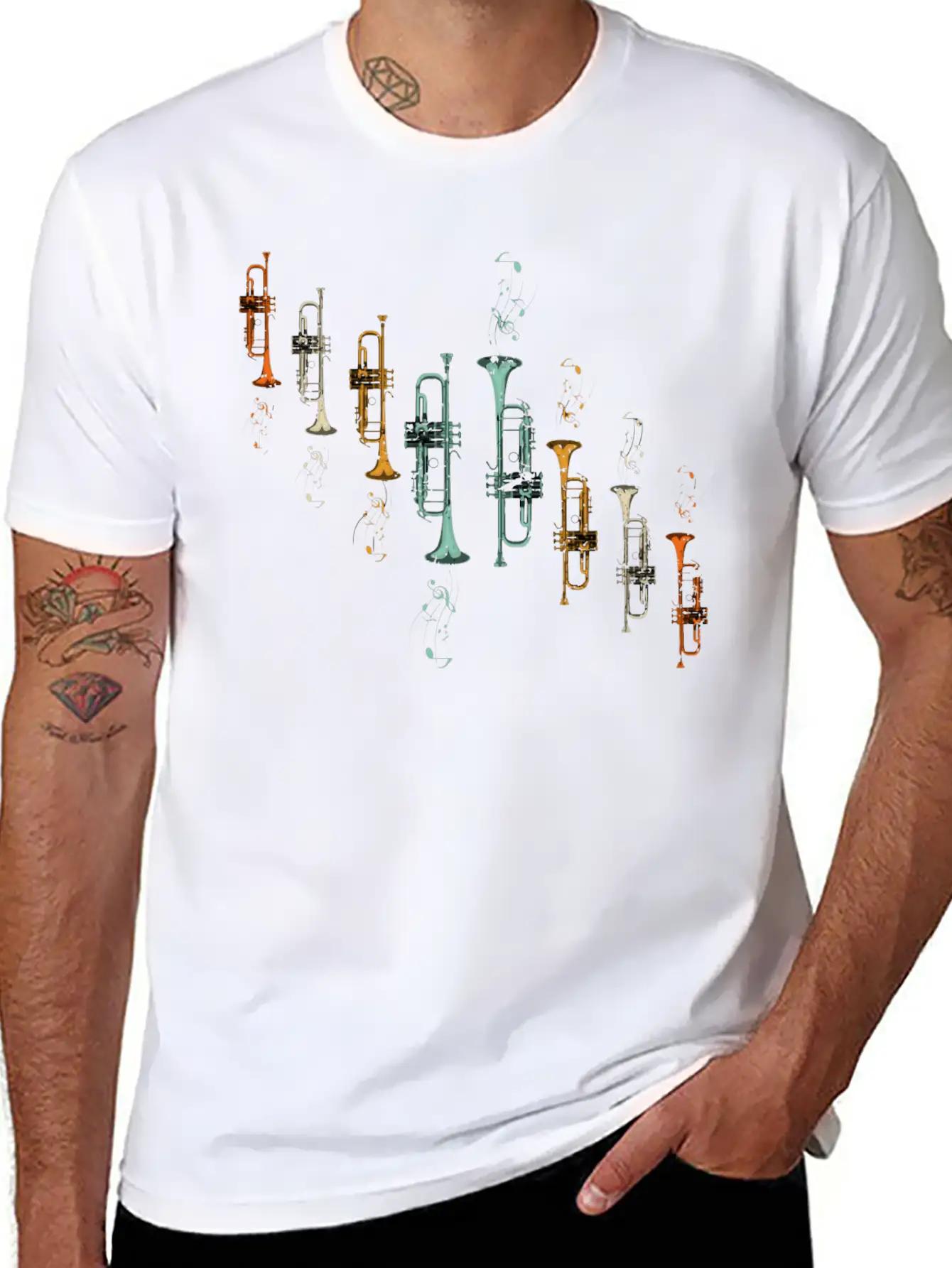 Music Notes Jazz Musician Trumpeter Gift Trumpet Breathable Soft Cotton T-Shirt – Timeless Casual Look