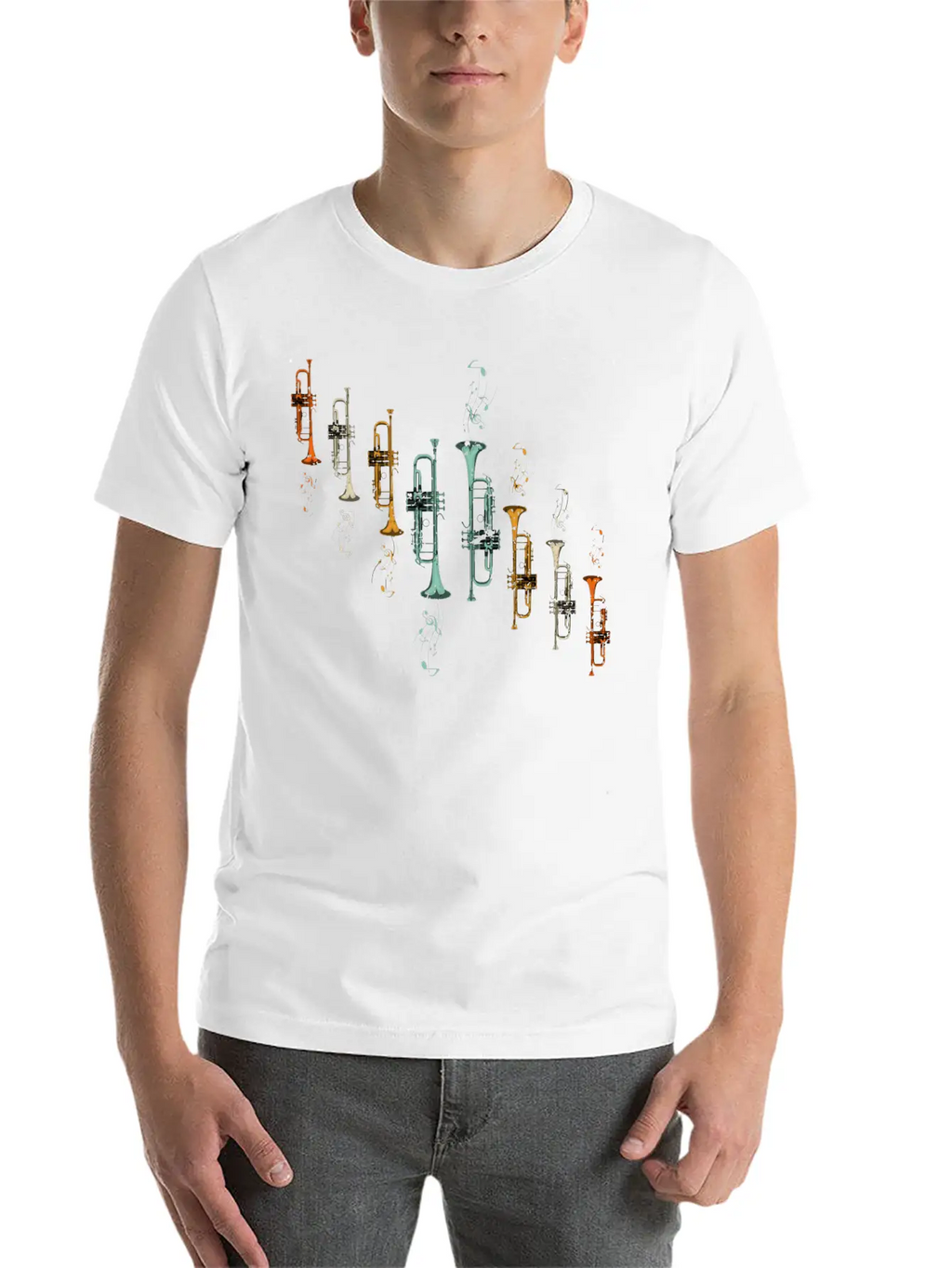 Music Notes Jazz Musician Trumpeter Gift Trumpet Breathable Soft Cotton T-Shirt – Timeless Casual Look
