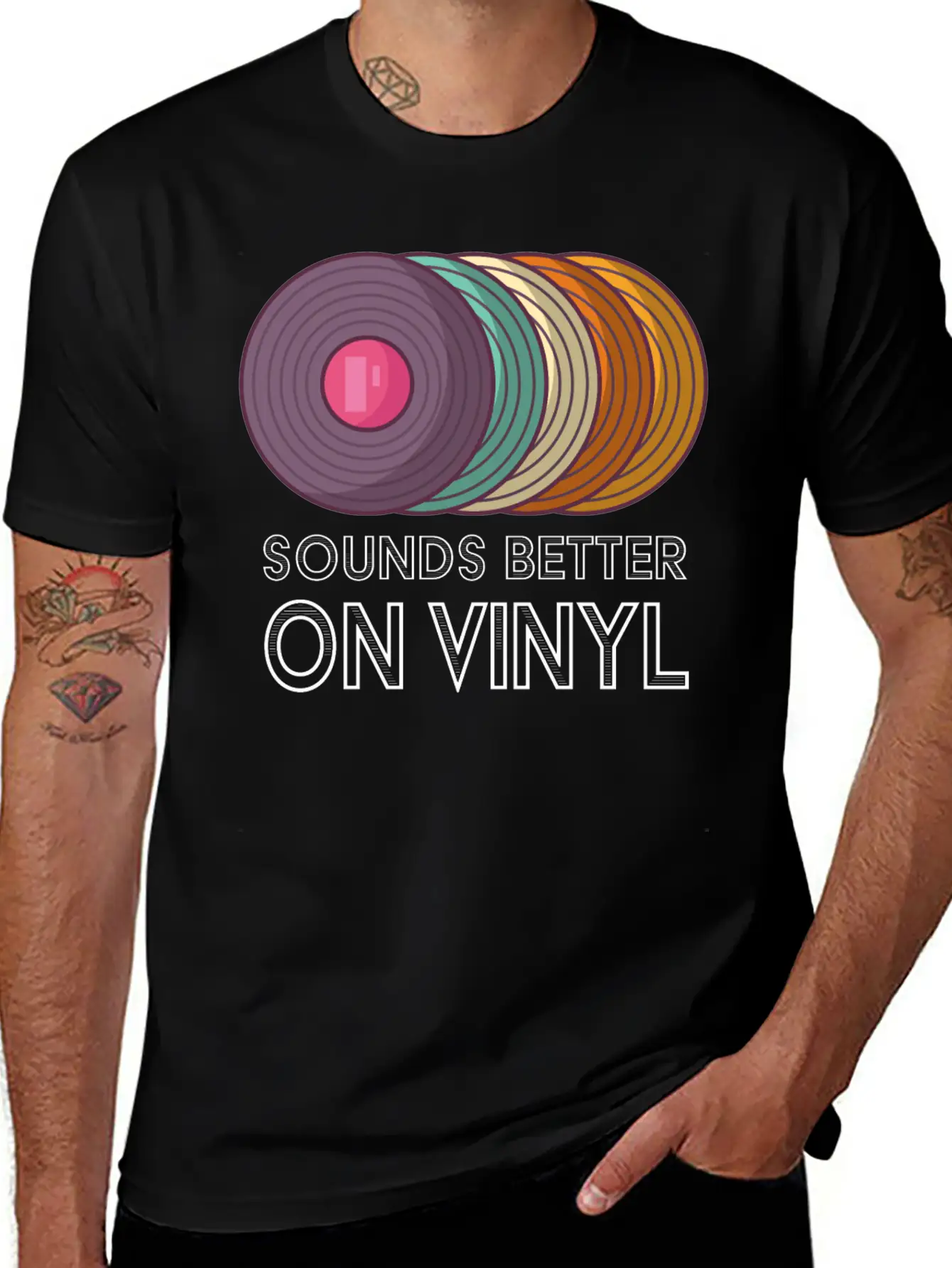 Music Sounds Better On Vinyl Retro Sound Vintage Breathable Soft Cotton T-Shirt – Timeless Casual Look