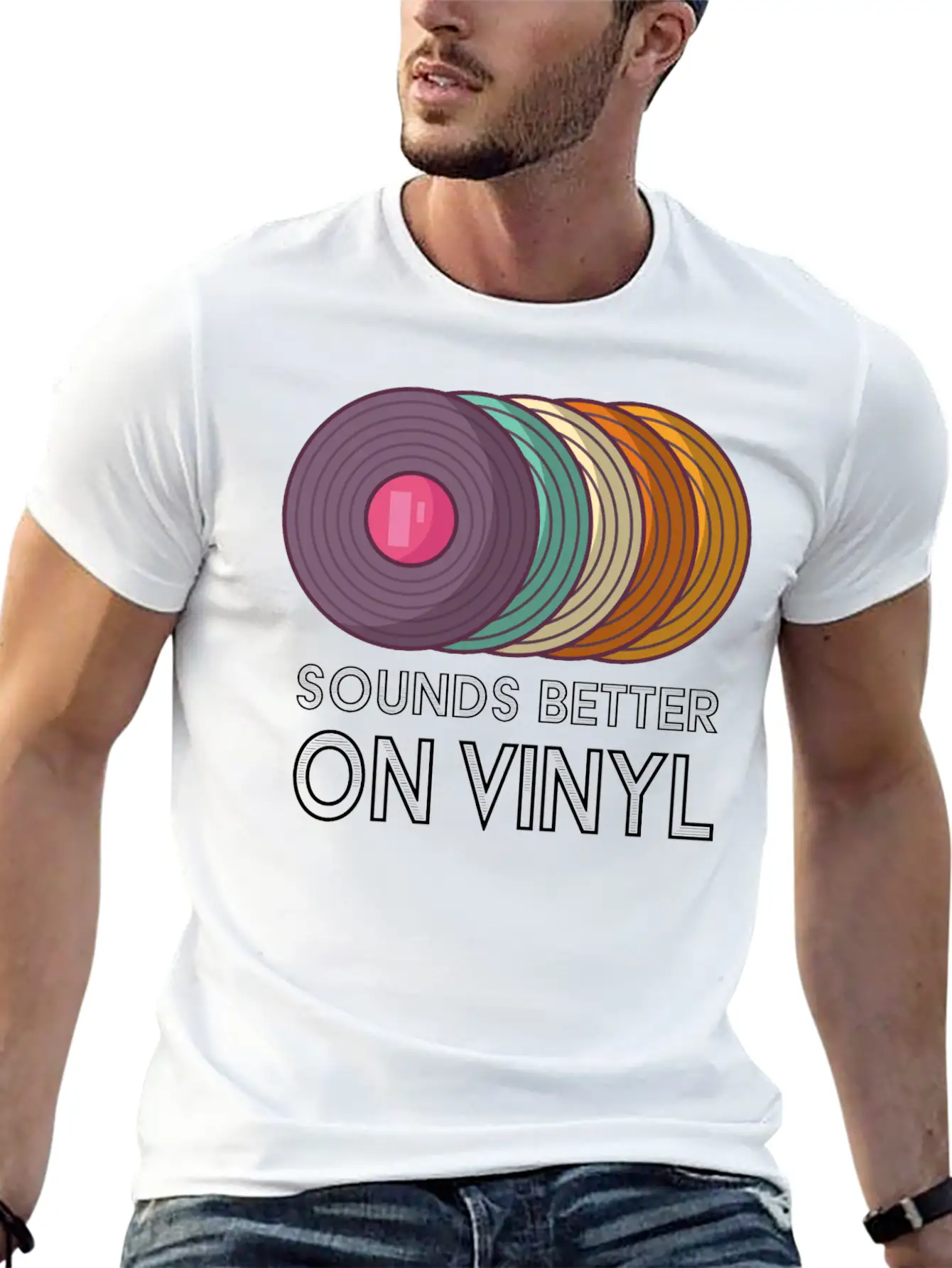 Music Sounds Better On Vinyl Retro Sound Vintage Breathable Soft Cotton T-Shirt – Timeless Casual Look