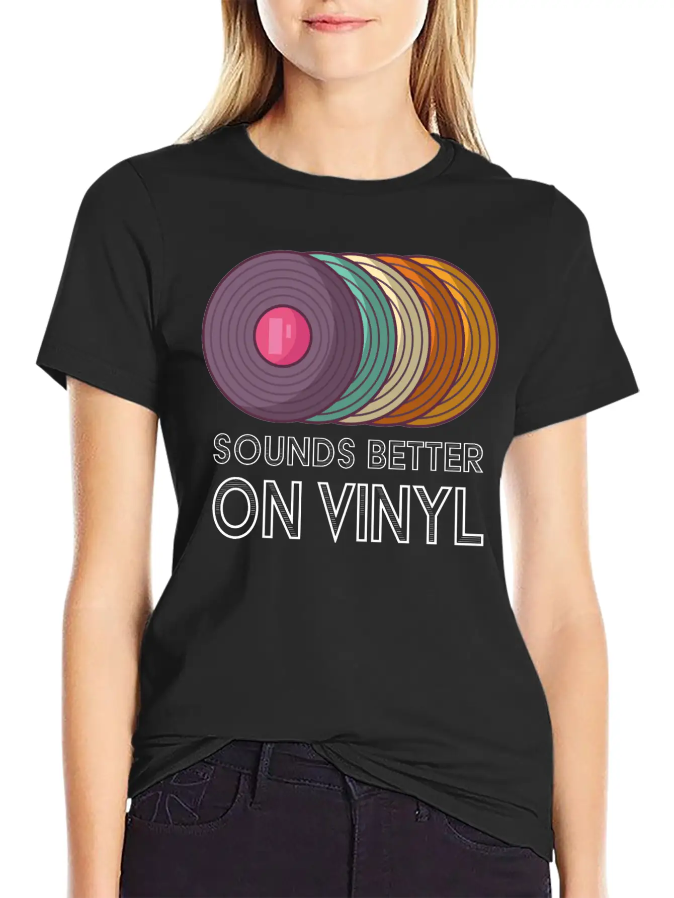 Music Sounds Better On Vinyl Retro Sound Vintage Breathable Soft Cotton T-Shirt – Timeless Casual Look